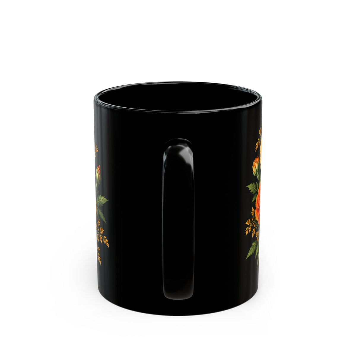Personalized October Birth Flower Mug,  Marigold Black Coffee Cup, Custom Name 11oz/15oz - 14976