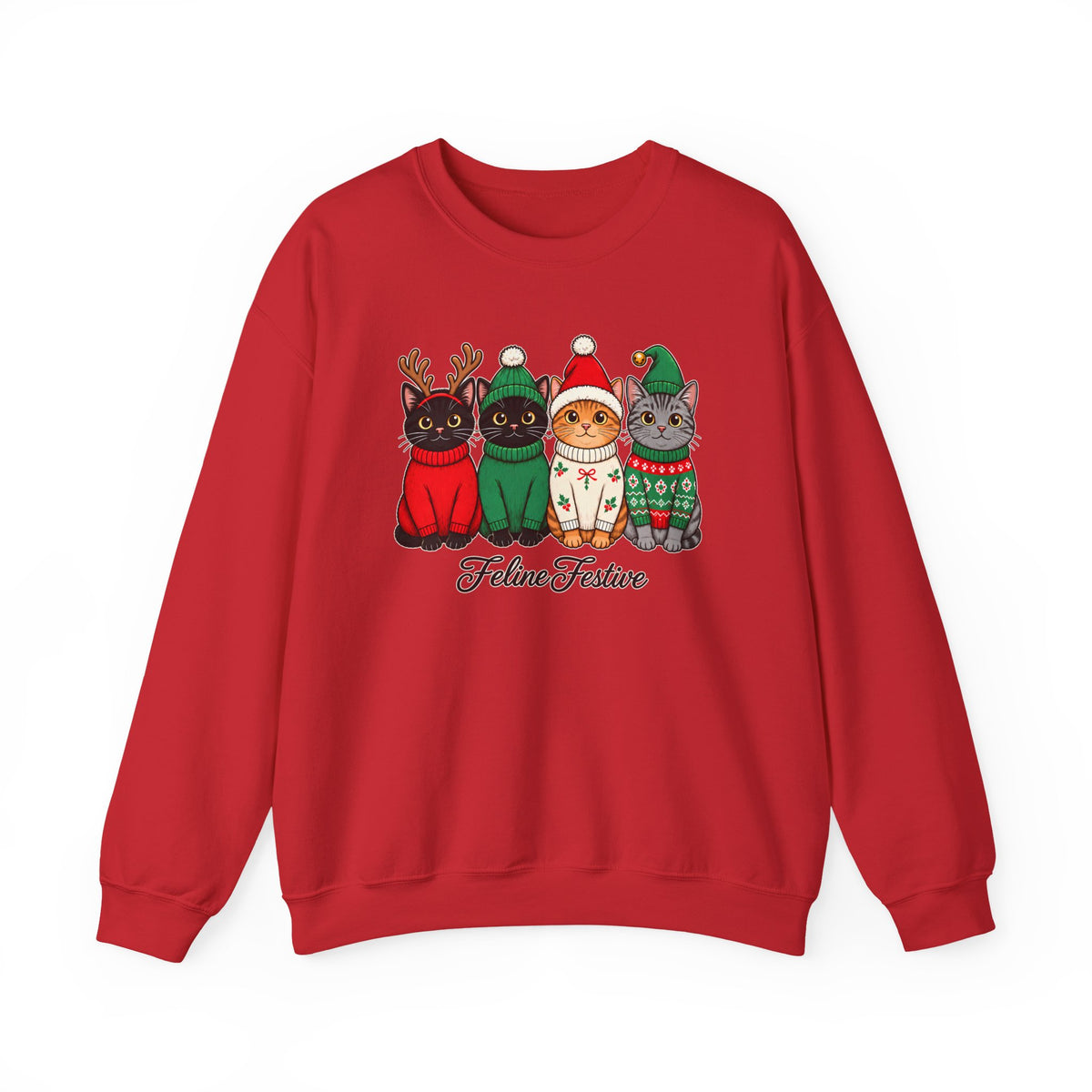 Feline Festive Sweatshirt, Cute Christmas Cats Crewneck - 14564