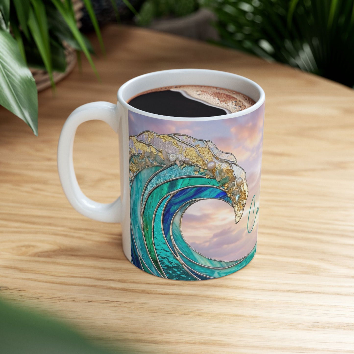 Personalized Ocean Wave Mug – Turquoise Coastal Ceramic Coffee Cup - 14899