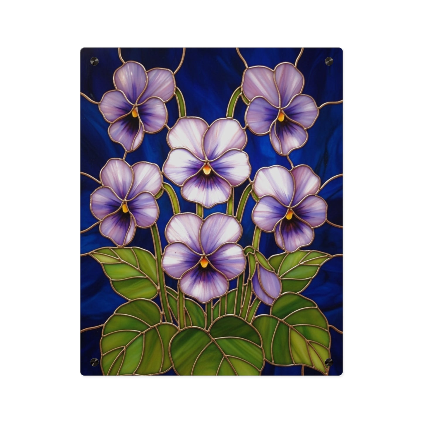 Violet Floral Acrylic Wall Art Panel — Purple Violets on Deep Blue - 14600