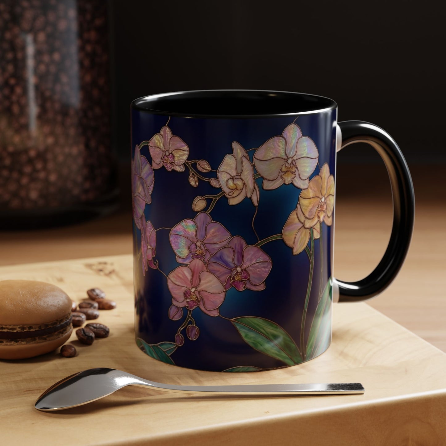 Orchid Bloom Accent Mug — Stained Glass Design (11/15oz) - 14579