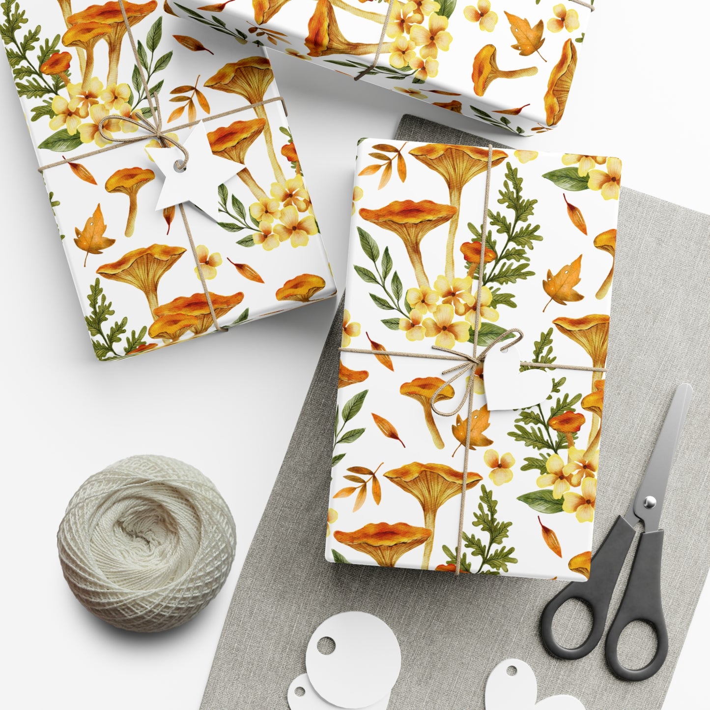 Mushroom & Flowers, Yellow - Gift Wrap Papers - 10241