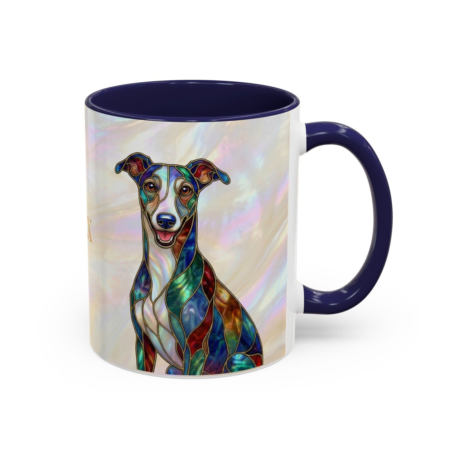 Personalized Greyhound Coffee Mug – Stained Glass Dog Accent Mug (Name Customizable)  - 14523