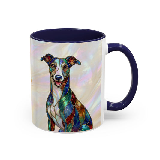 Personalized Greyhound Coffee Mug – Stained Glass Dog Accent Mug (Name Customizable)  - 14523