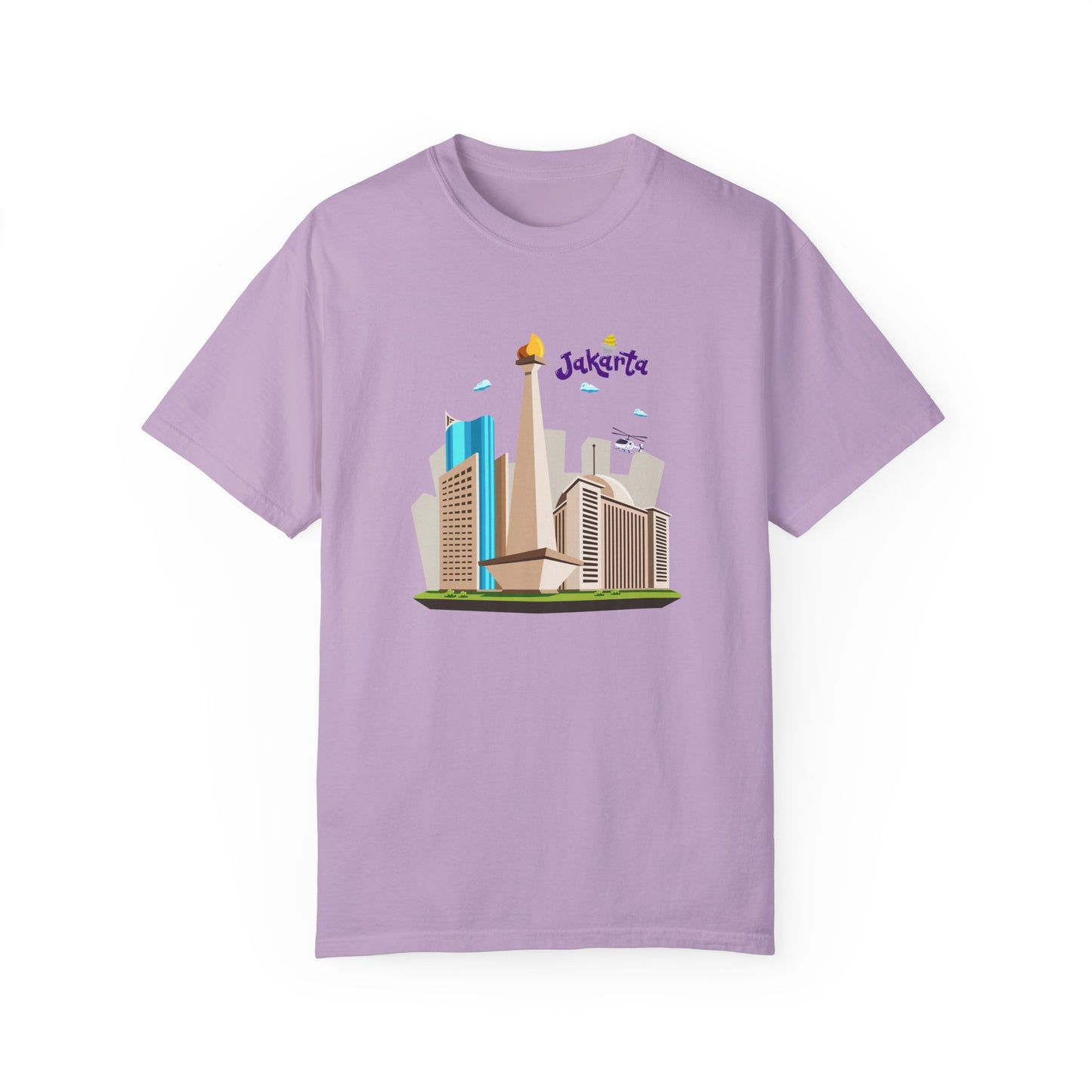 Jakarta Cityscape Unisex Garment-Dyed T-Shirt - Casual Travel Tee - 12129