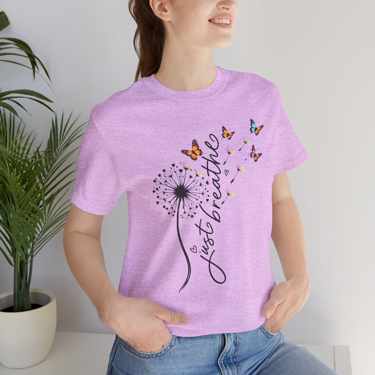 Just Breathe Dandelion T-Shirt,  Butterfly Inspirational Tee - 14519