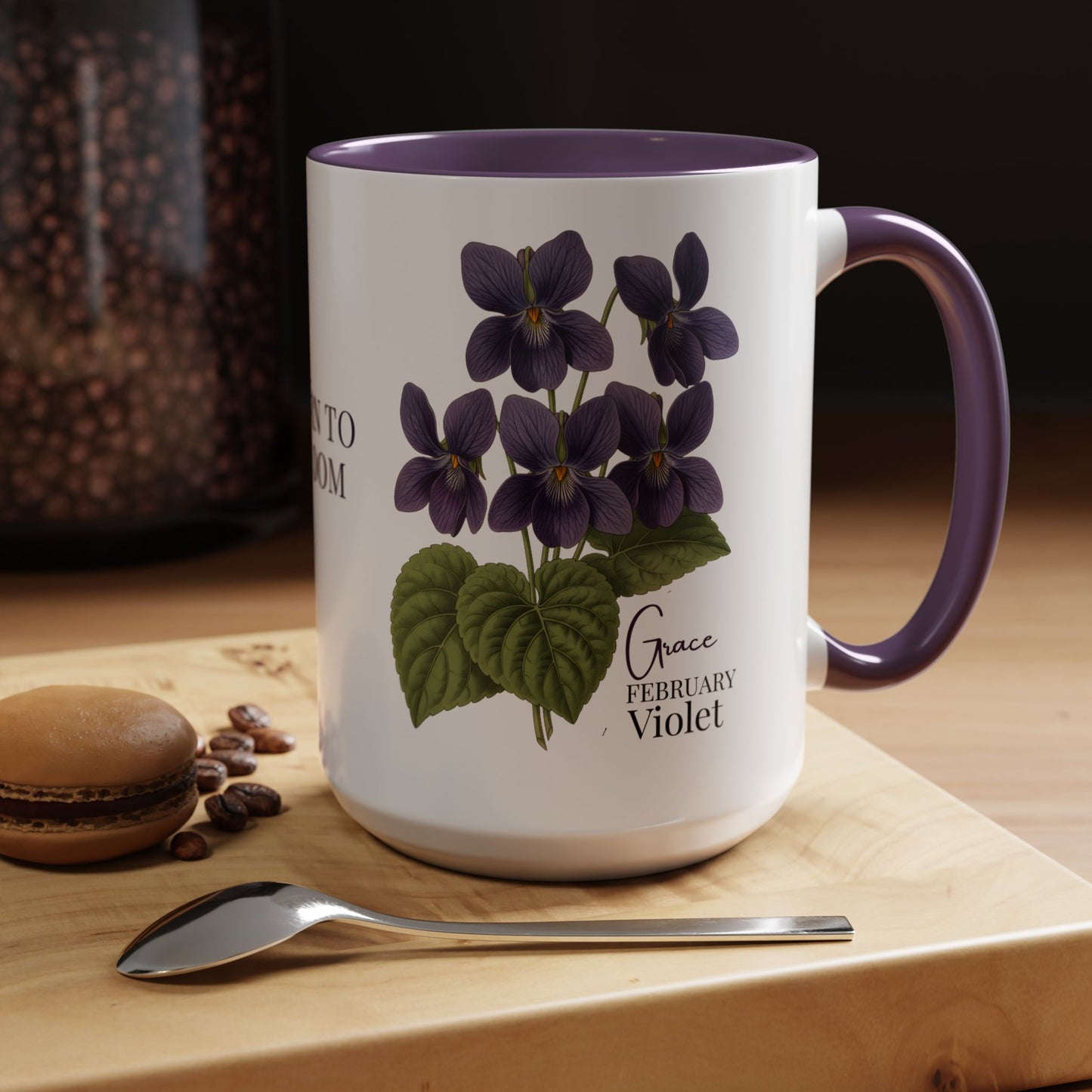 February Birth Flower Violet Mug – Personalized Name Coffee Cup - 14687
