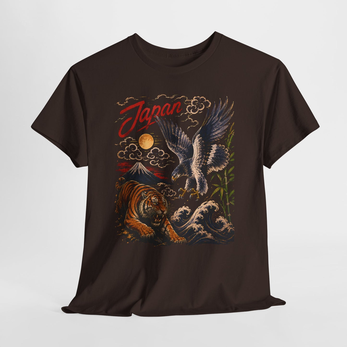 Japan Tiger & Eagle Graphic T-Shirt – Vintage Japanese Tattoo Style Tee - 14910