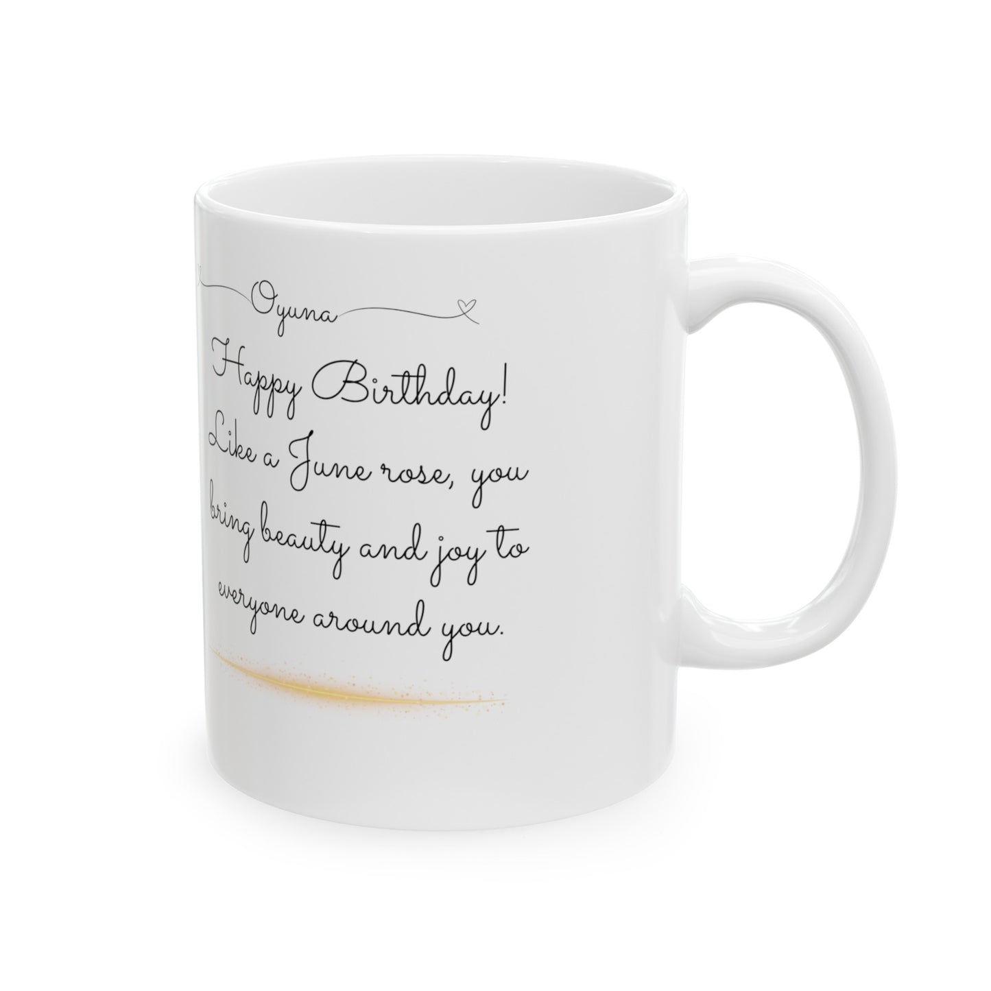 Happy Birthday, June, Rose, Customized Ceramic Mug, (11oz, 15oz)