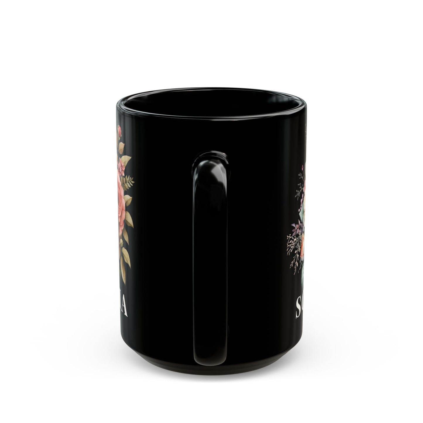 Custom Born in June Mug – Personalized June Birthday Floral Rose Coffee Cup, Black Ceramic Mug 11oz 15oz - 14894