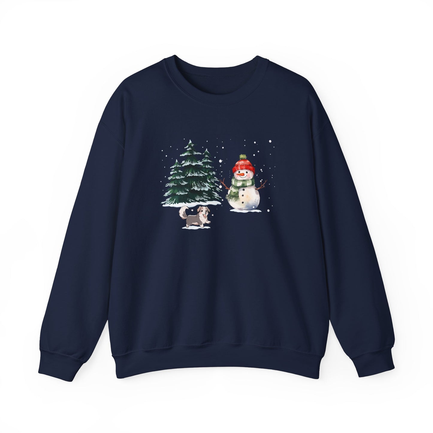 Winter Trees, Snowman, Puppy - Unisex Heavy Blend™ Crewneck Sweatshirt - 10260