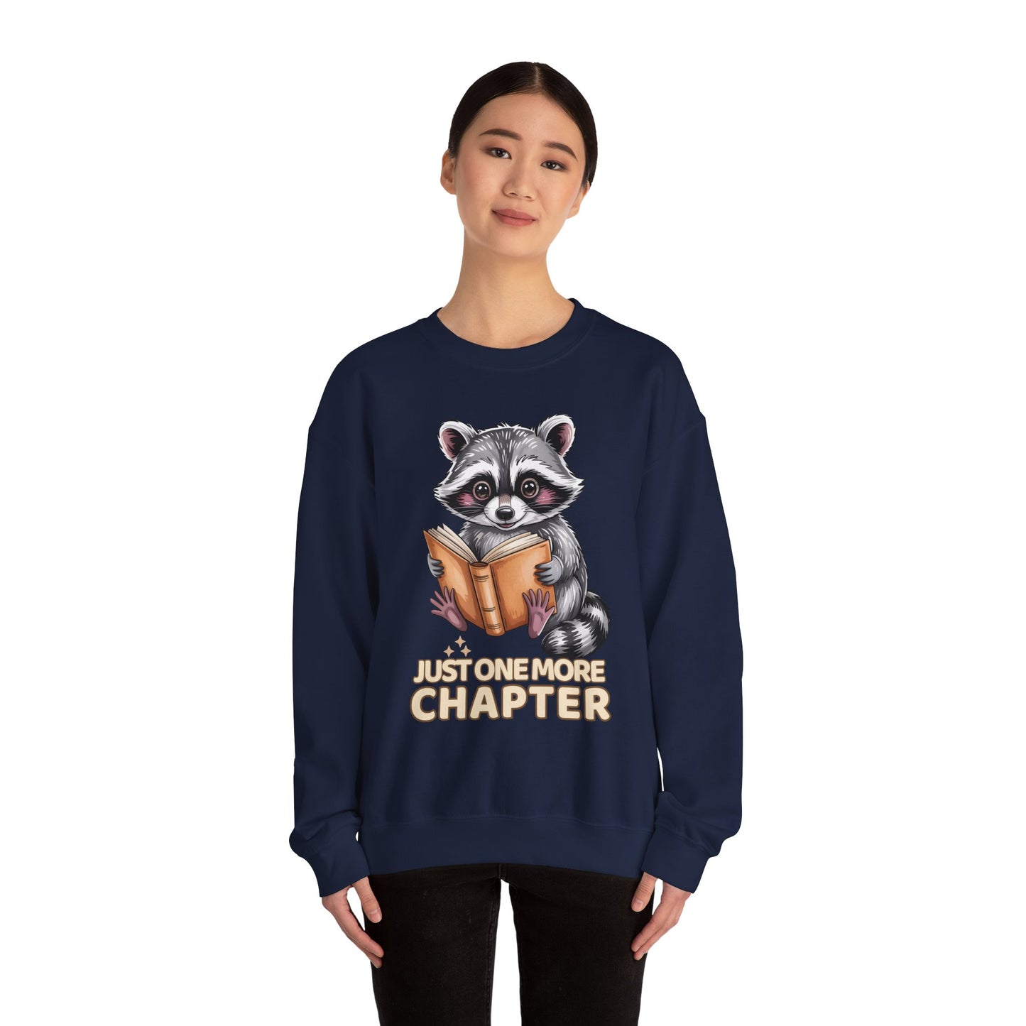 Just One More Chapter Sweatshirt – Cute Raccoon Reading Graphic, Book Lover Gift for Teacher or Librarian - 14791