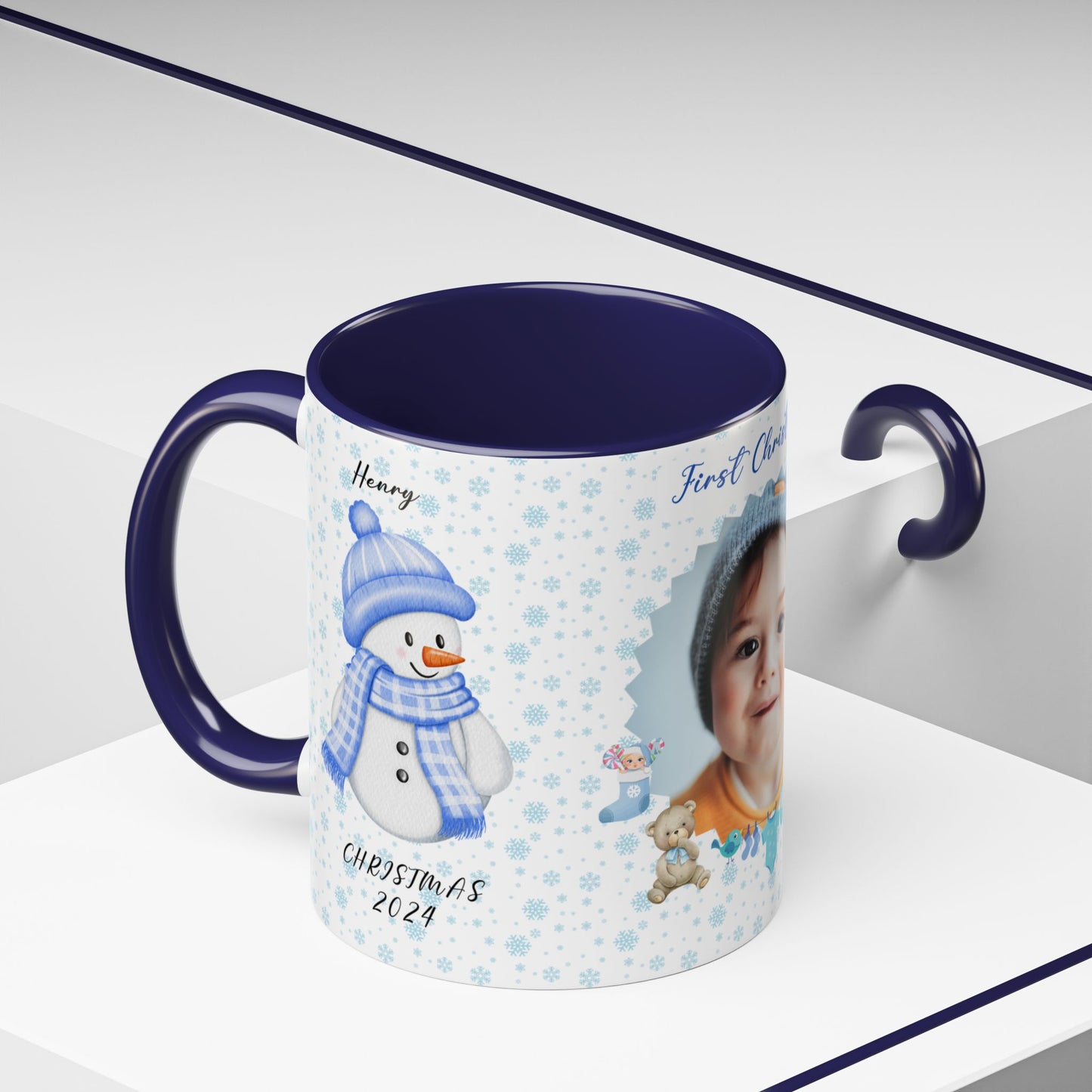 First Christmas, Baby boy, Customizable - Accent Coffee Mug (11, 15oz) - 10002