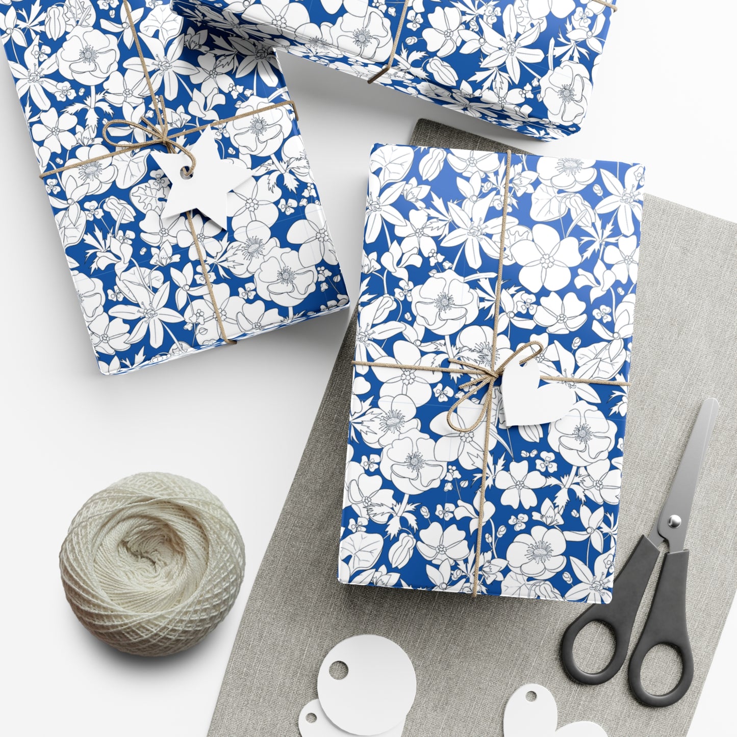 Vintage Blue, White Flowers - Gift Wrap Papers - 10255
