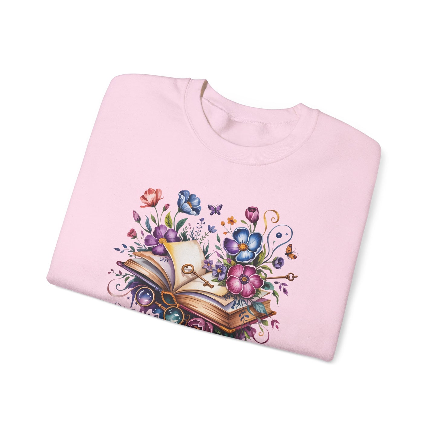 Floral Magic Book Crewneck Sweatshirt – Colorful Open Book Art for Book Lovers - 14831