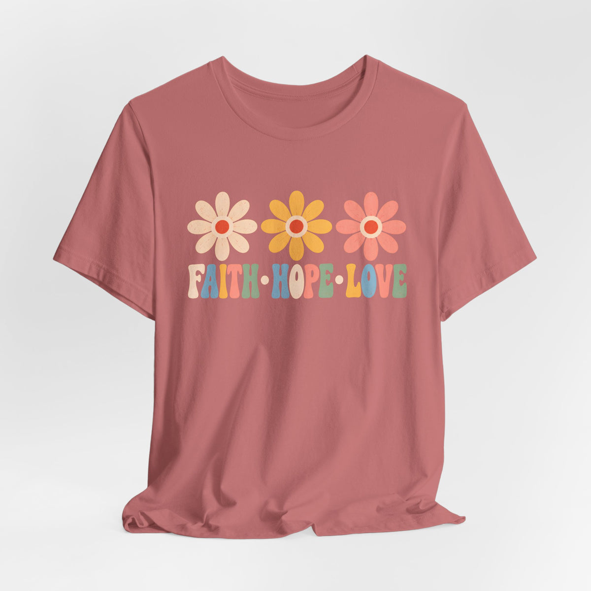 Faith Hope Love Floral T-Shirt,  Retro Flower Graphic Tee - 14979