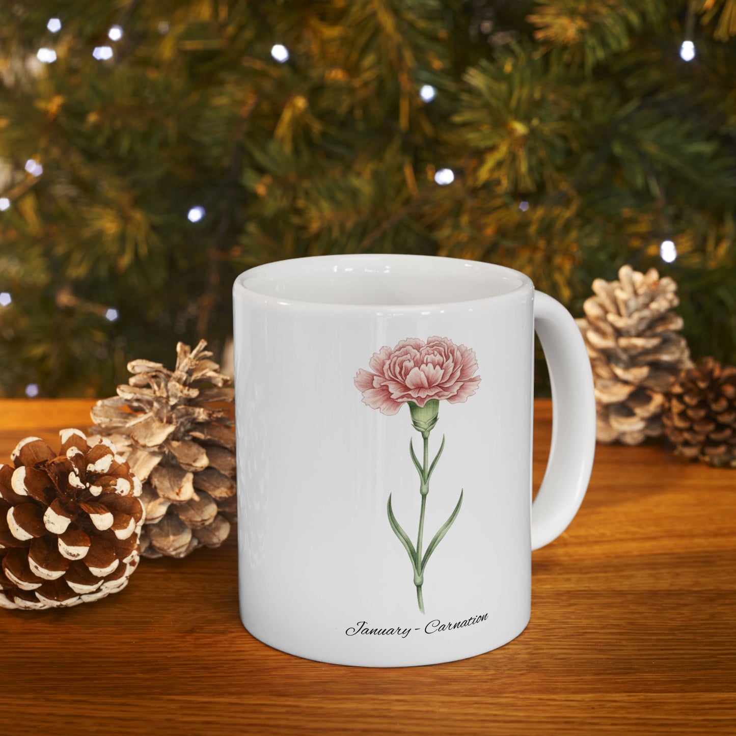 January Carnation Birth Flower Mug – Customizable (11oz & 15oz) - 14669