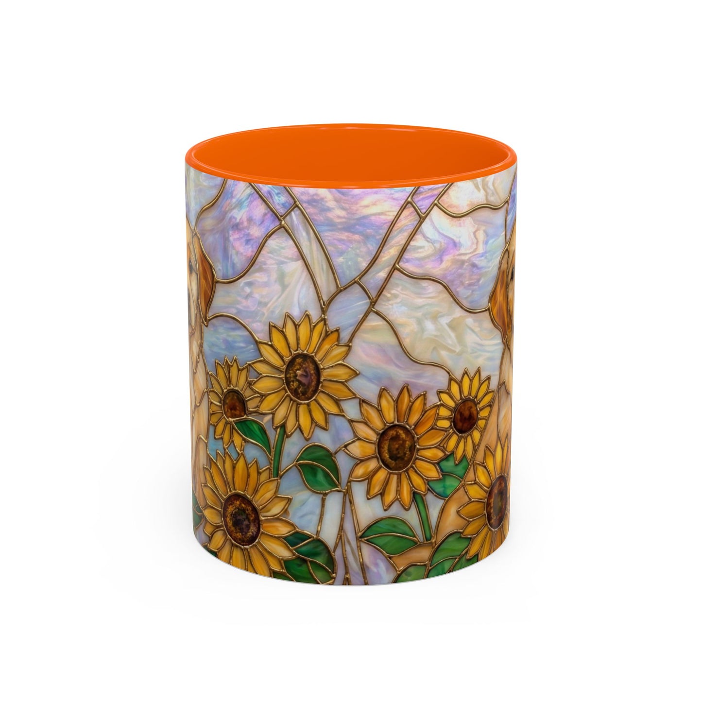 Sunflower Golden Retriever P uppiesAccent Coffee Mug –  Stained Glass Design (11/15 oz) - 14527