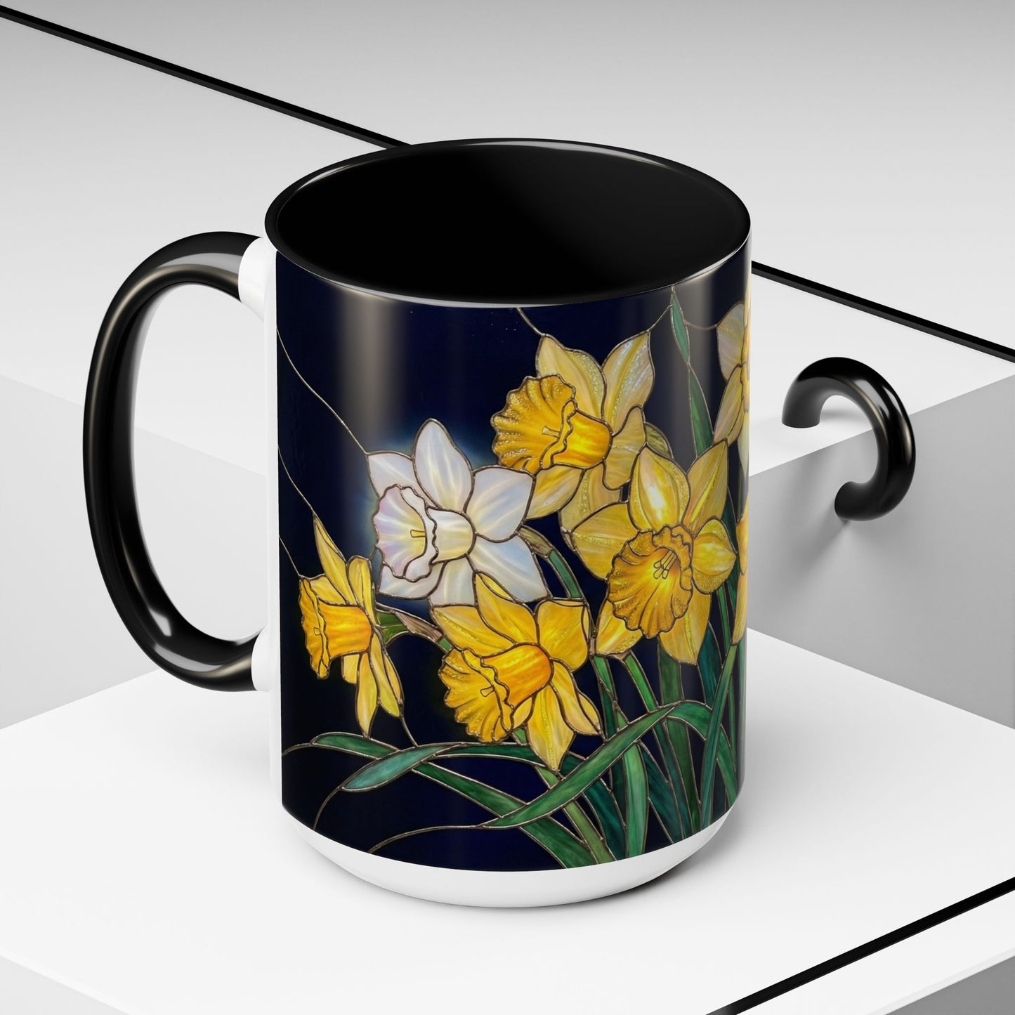 Daffodil Garden Accent Coffee Mug — Stained Glass Design (11/15oz) - 14542