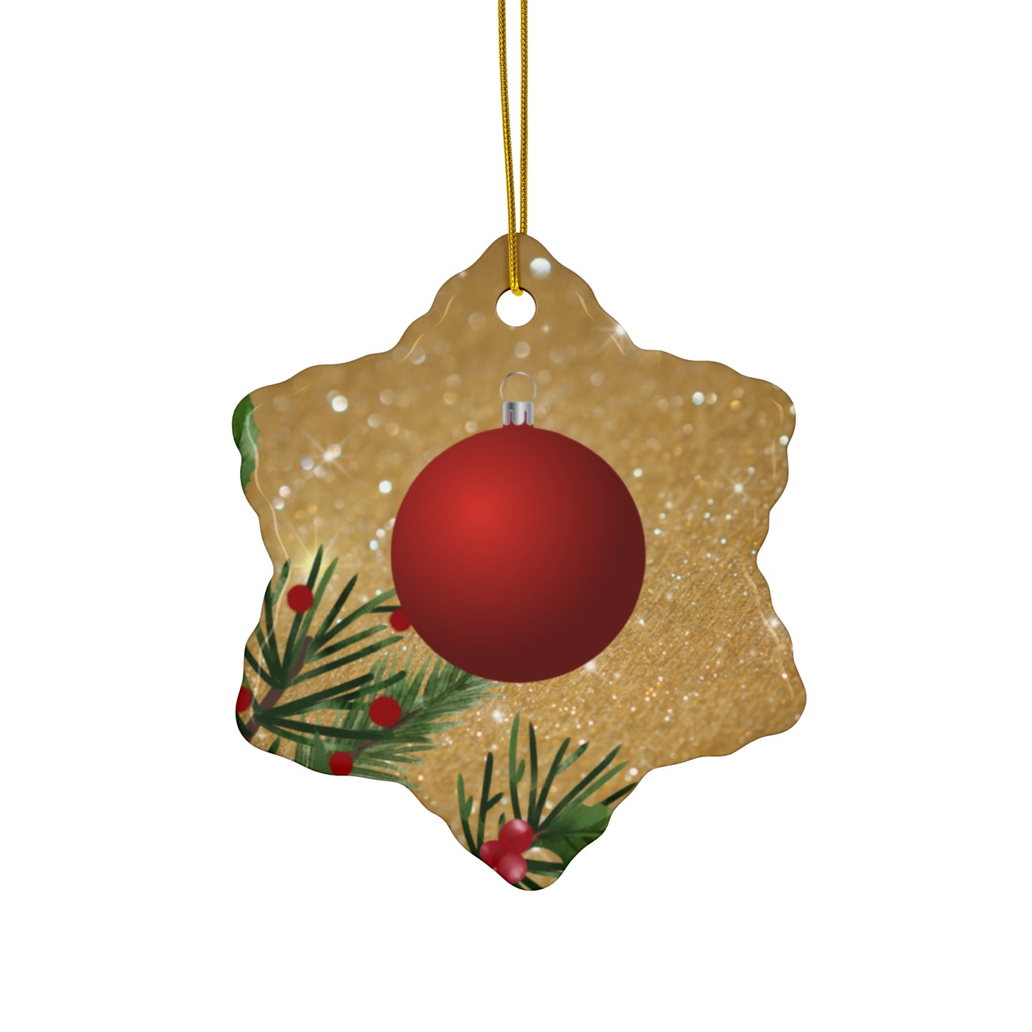 Festive Red Glow - Ceramic Ornament, 4 Shapes