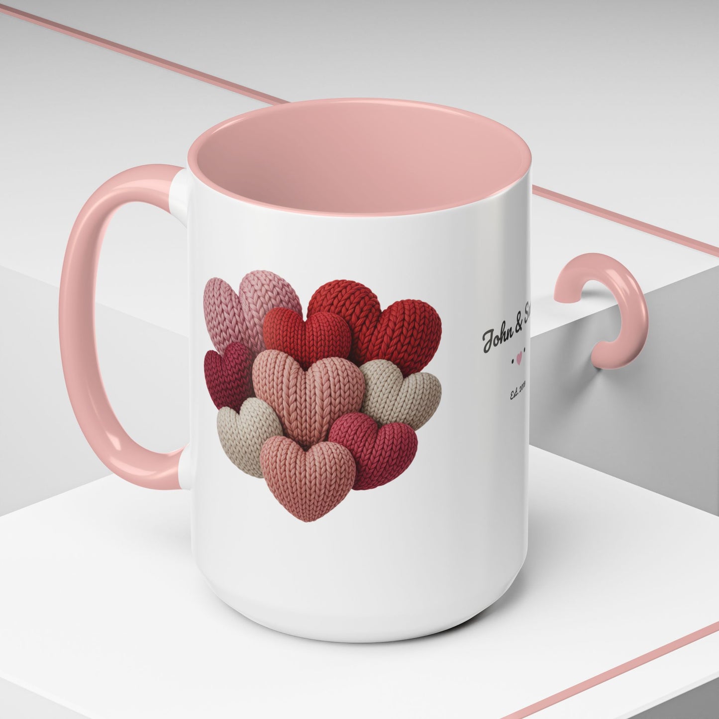 Valentine’s Hearts Personalized Mug — Custom Names & Established Date (11oz / 15oz) - 14745