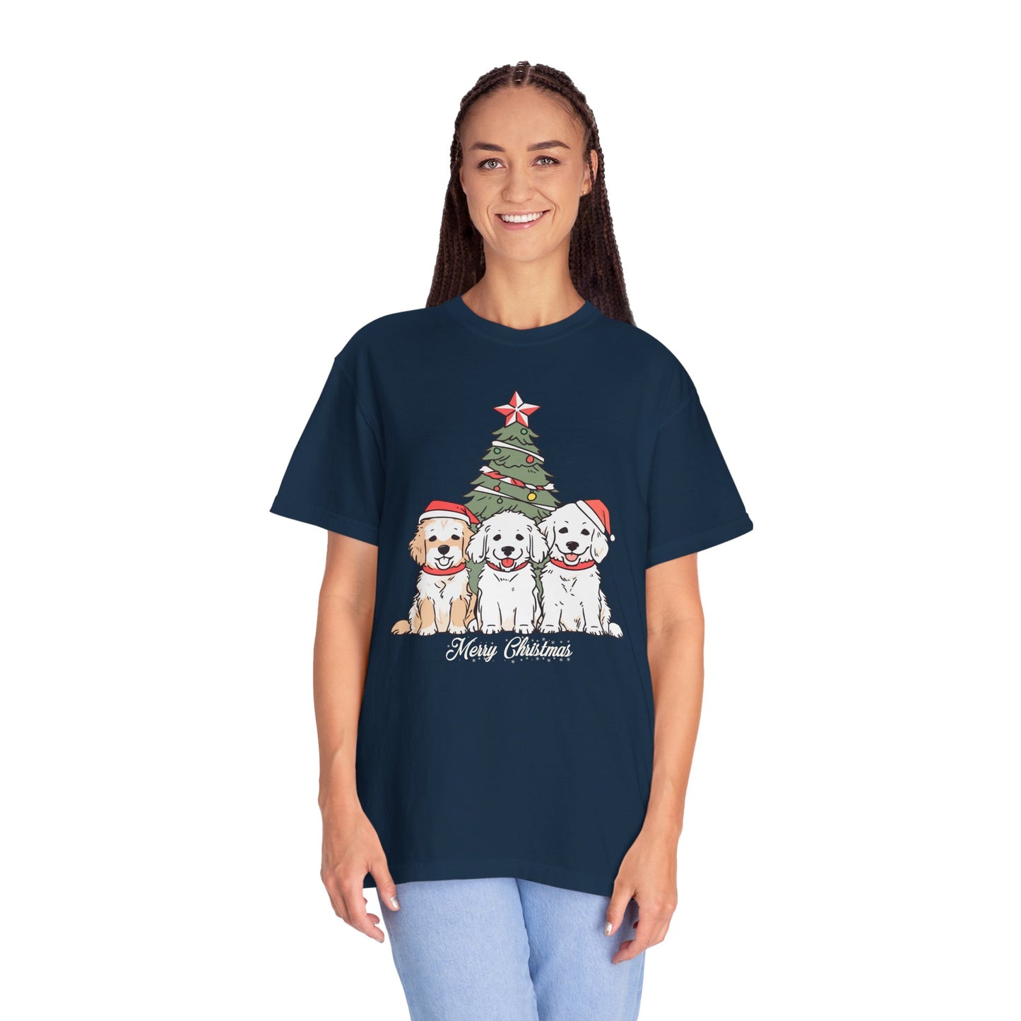 Puppies, Merry Christmas - Unisex Garment-Dyed T-shirt - 10280