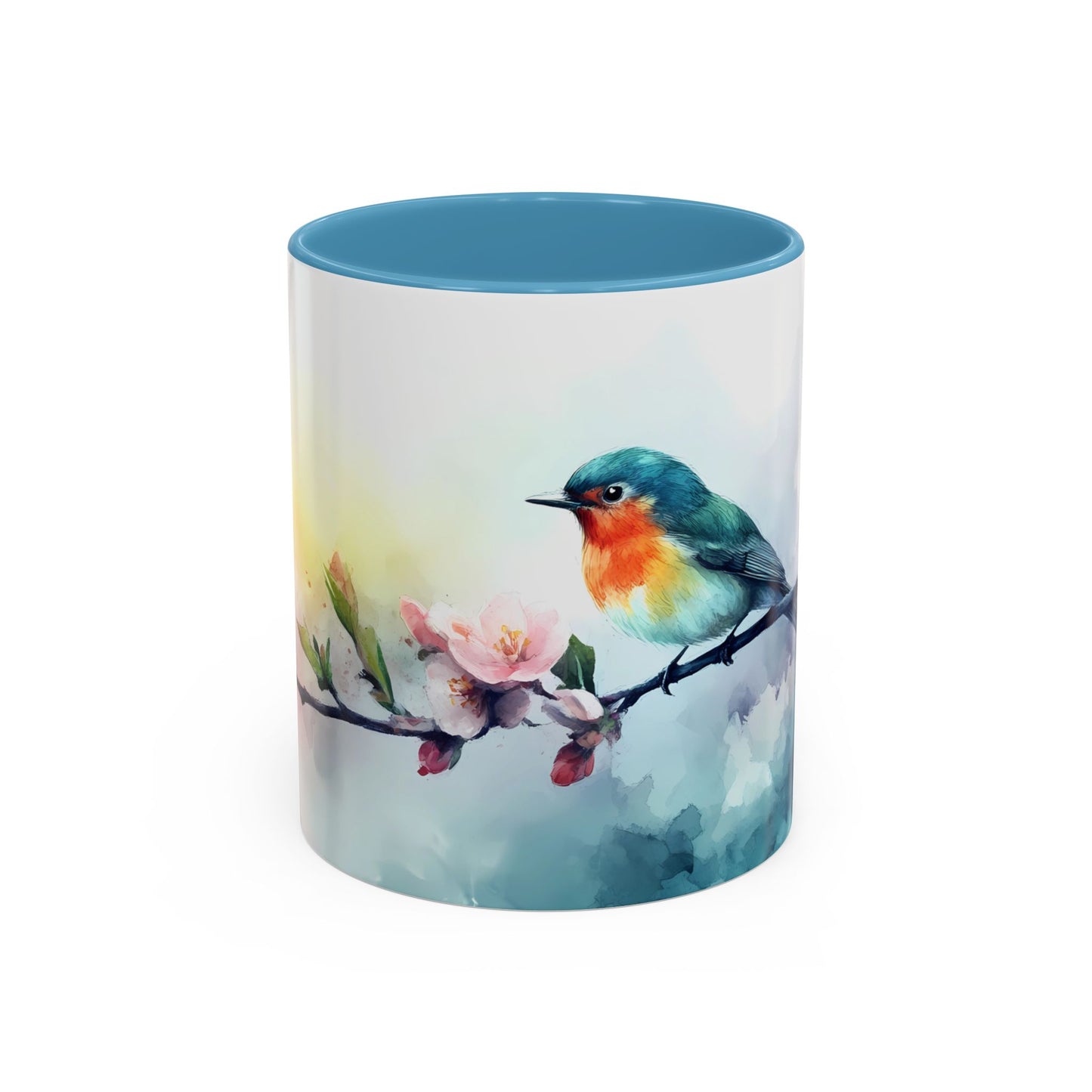 Whimsical Bird & Blossom Accent Coffee Mug - Perfect for Nature Lovers - 11886