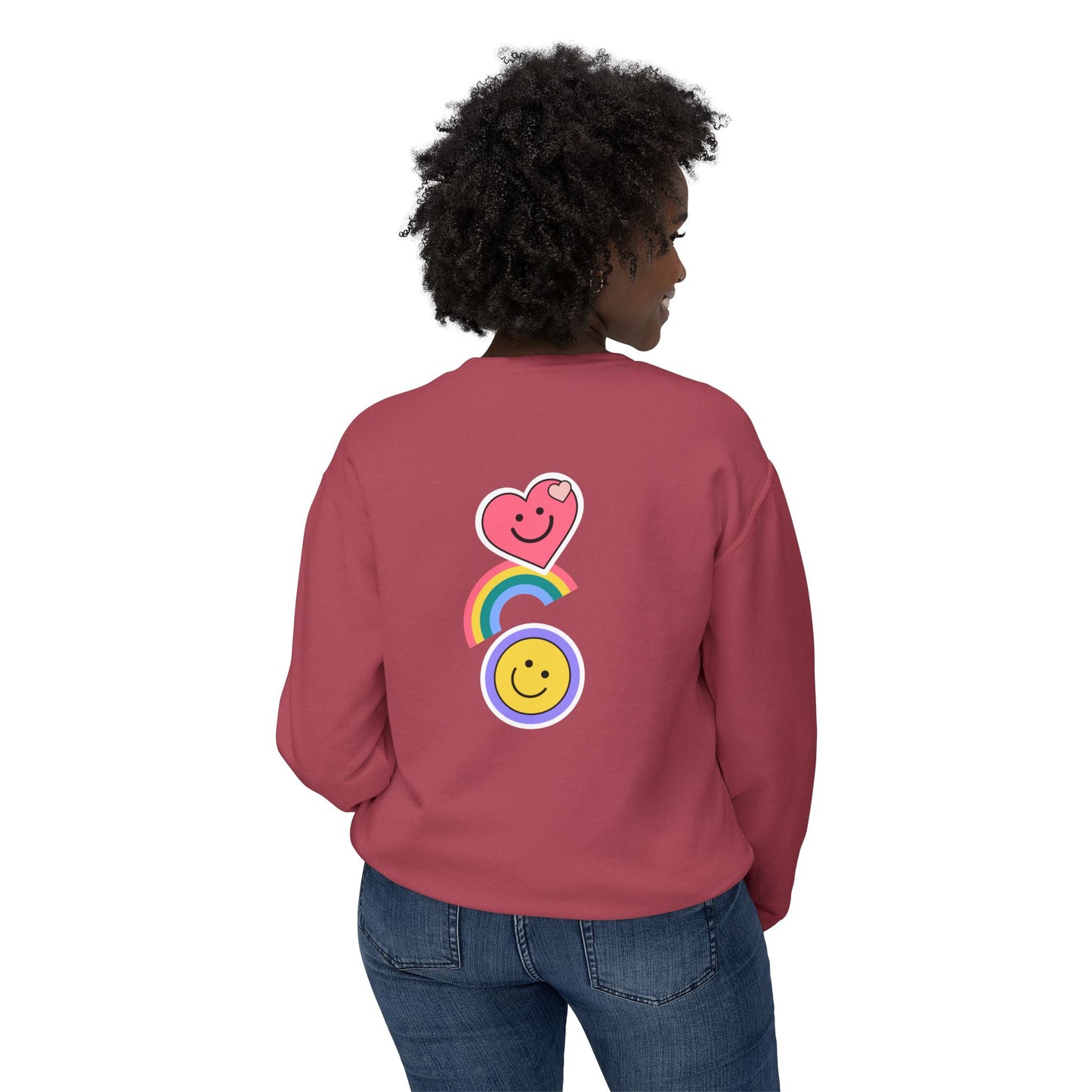 Flowers, Heart, Rainbow, Happy Face - Unisex Lightweight Crewneck Sweatshirt - 11485