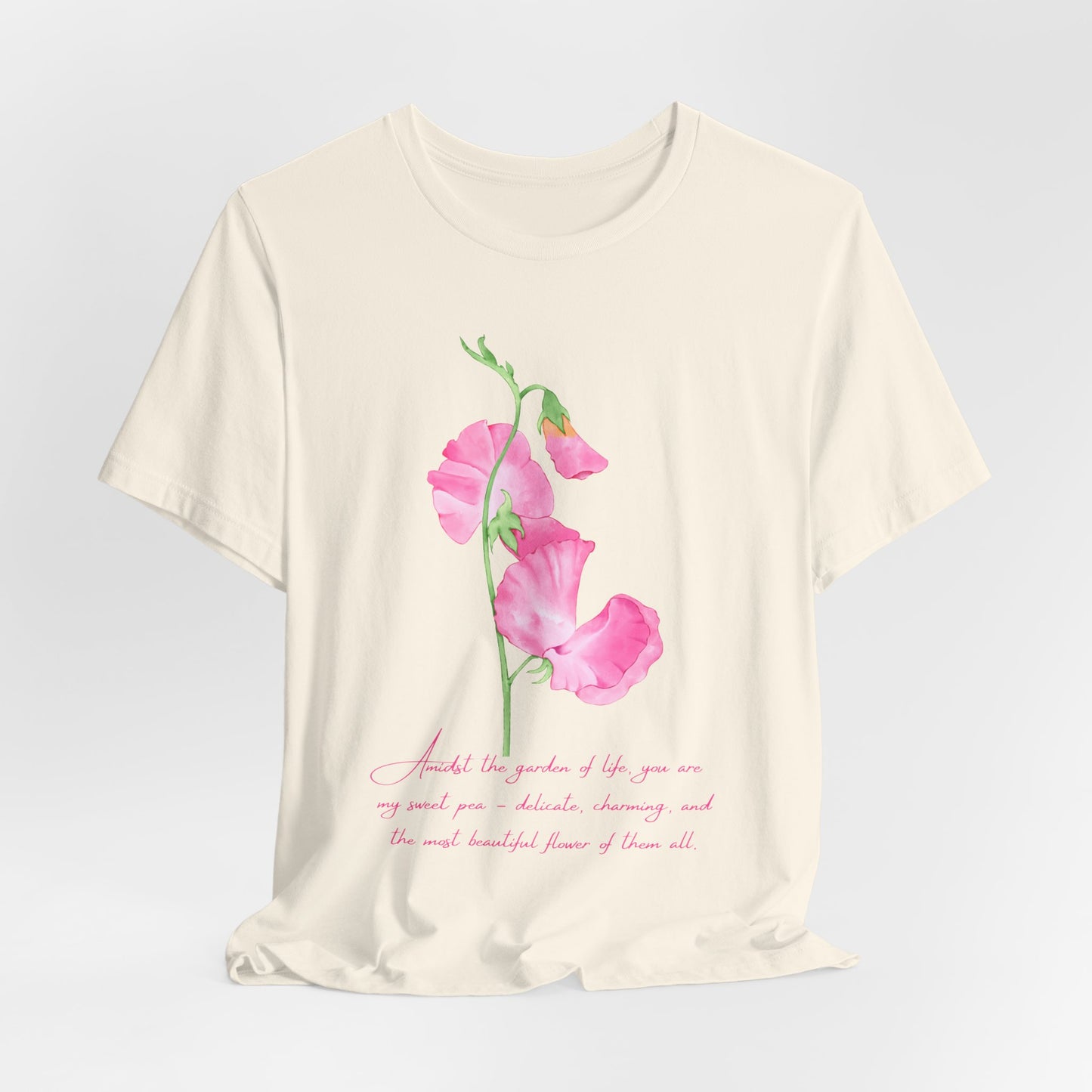 Sweet Pea Floral T-Shirt, Pink Watercolor Flower Graphic Tee - 14962