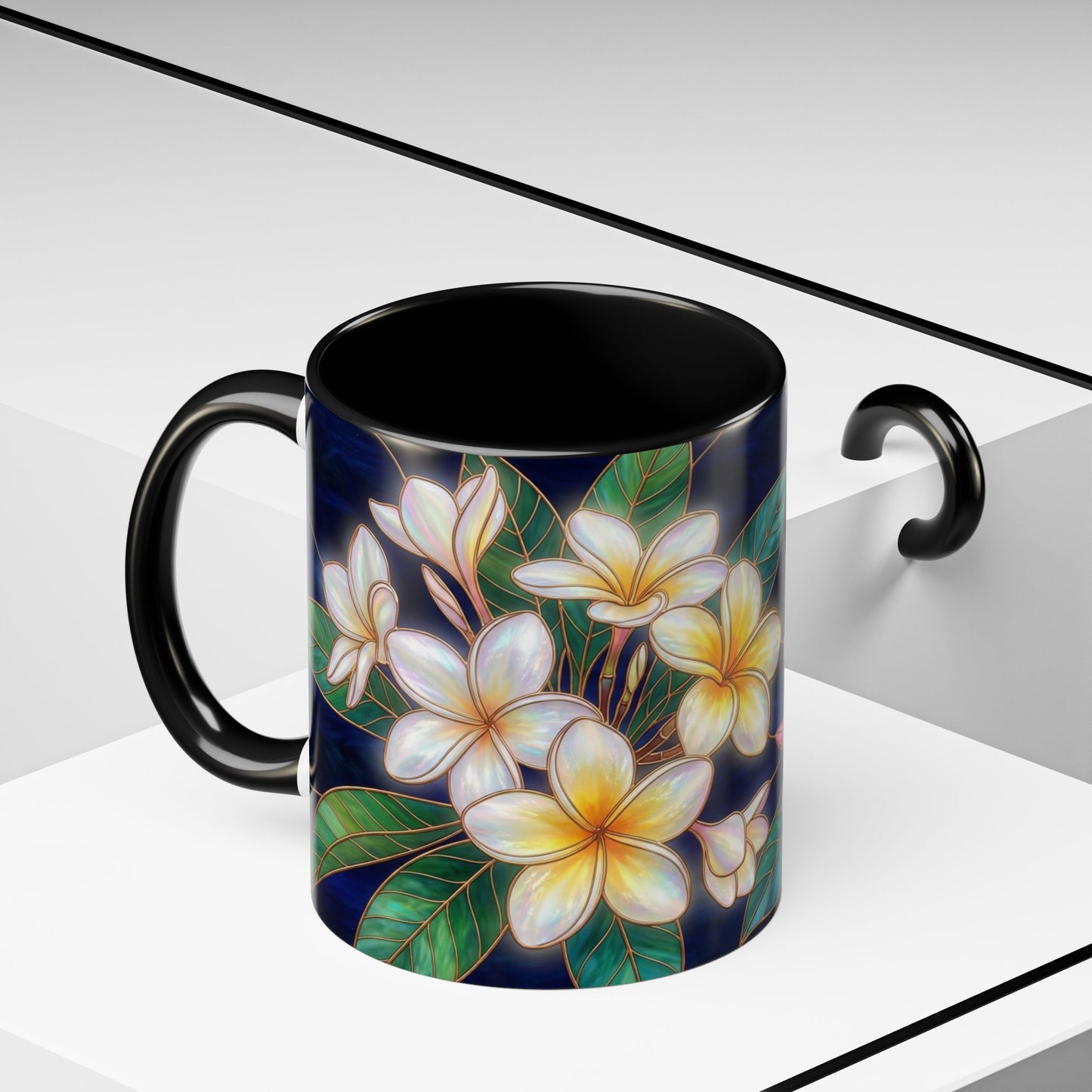 Plumeria Floral Accent Mug —  Stained Glass Design (11/15oz) - 14545