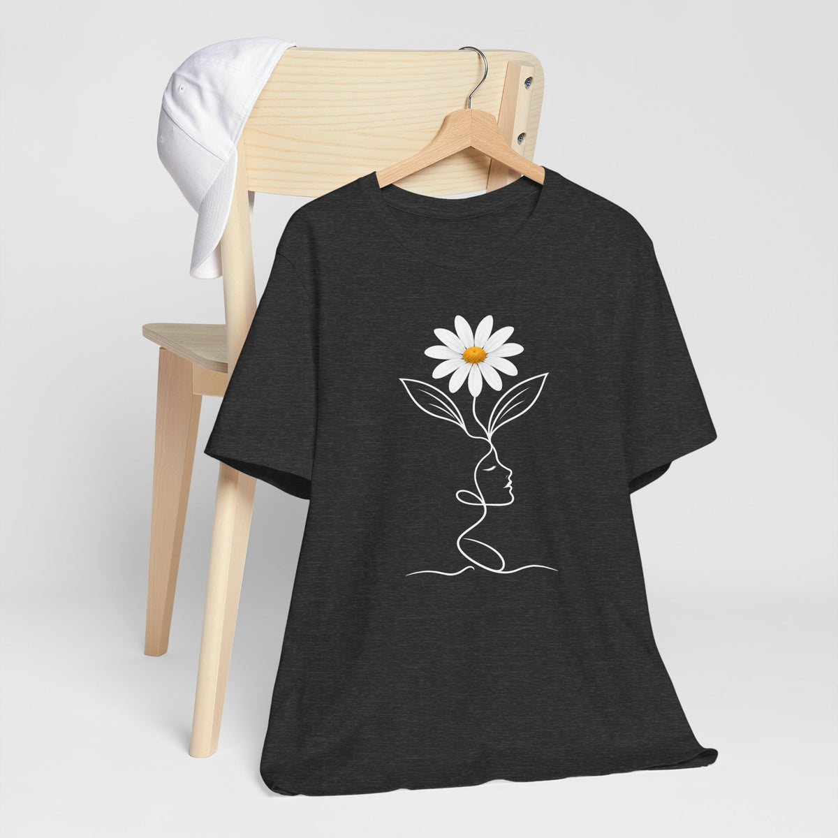 Daisy Woman Face T-Shirt, Minimalist Floral Line Art Tee - 14522