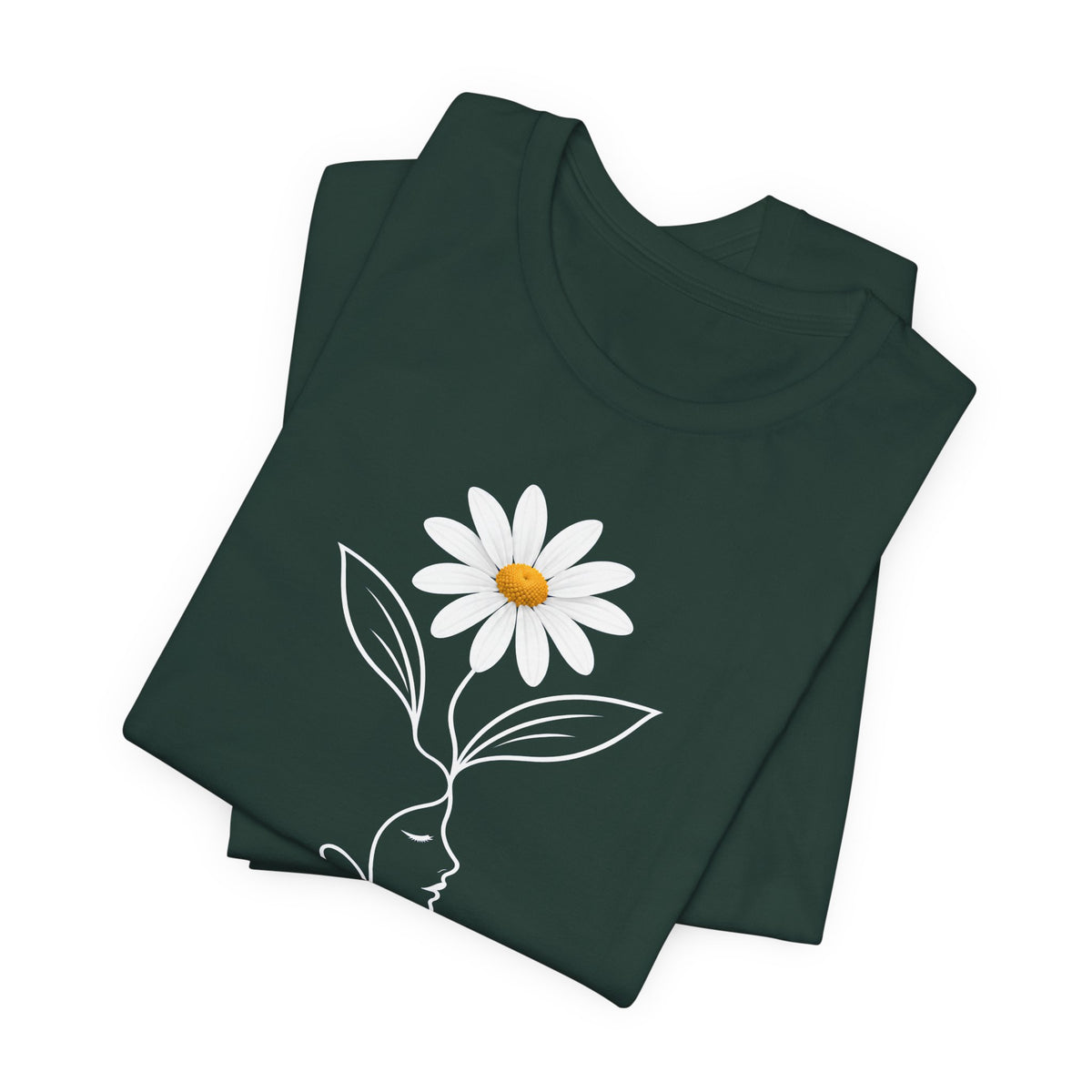 Daisy Woman Face T-Shirt, Minimalist Floral Line Art Tee - 14522