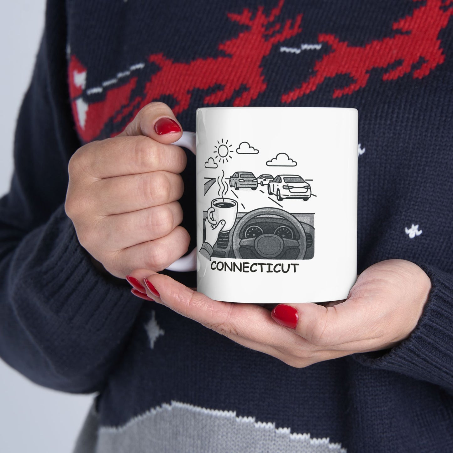 "Connecticut: Where the best way to stay calm is to sip your coffee and enjoy the view." Ceramic Coffee Mug - 13803
