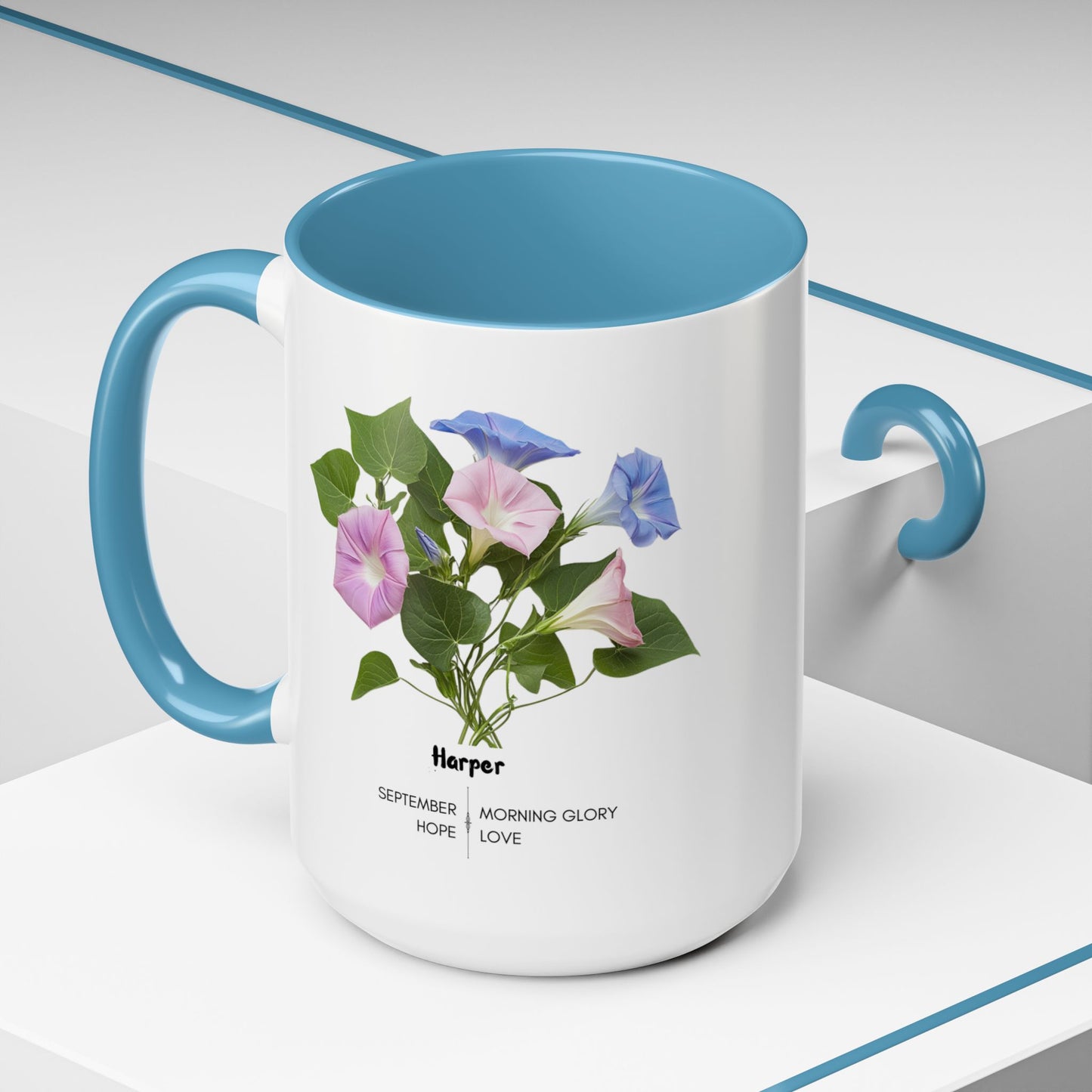 Happy Birthday: September Born, Morning Glory Flower, Customizable - Accent Coffee Mug (11, 15oz)