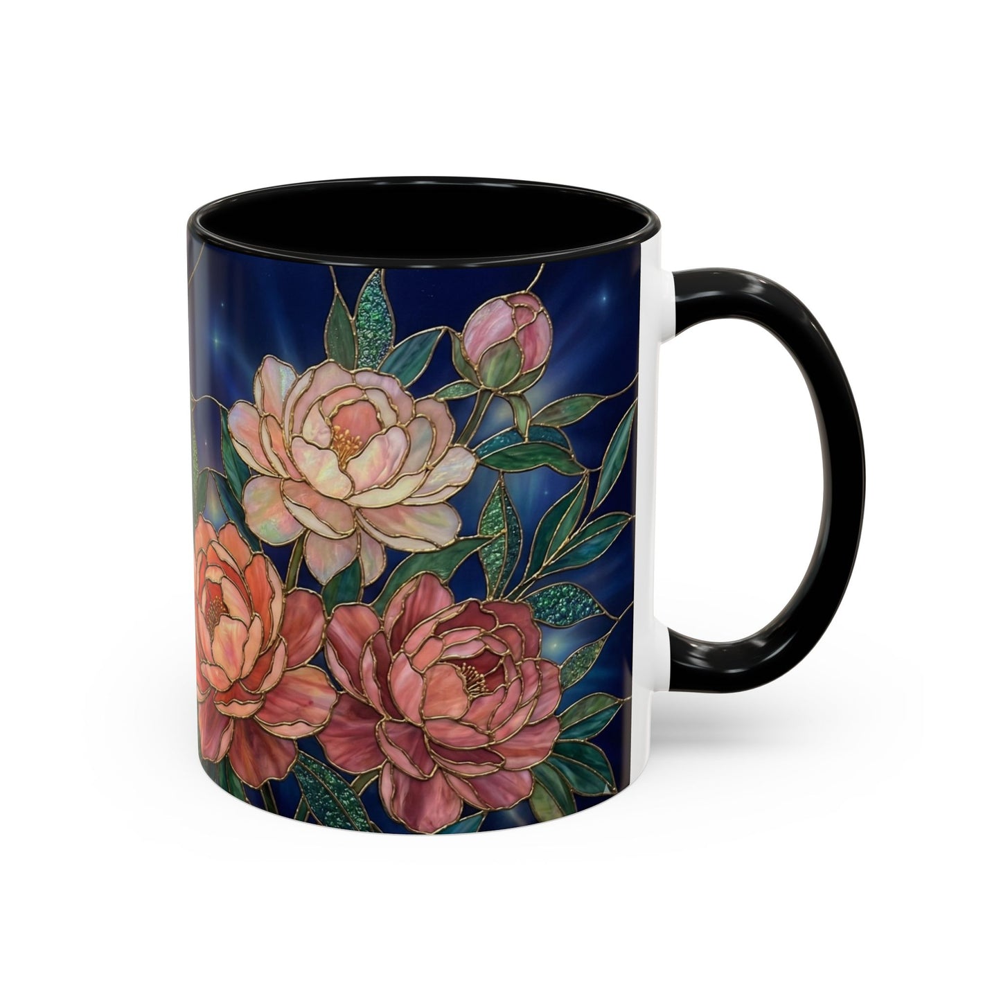 Peony Floral Coffee Mug — Stained Glass Design (11/15oz) -14580