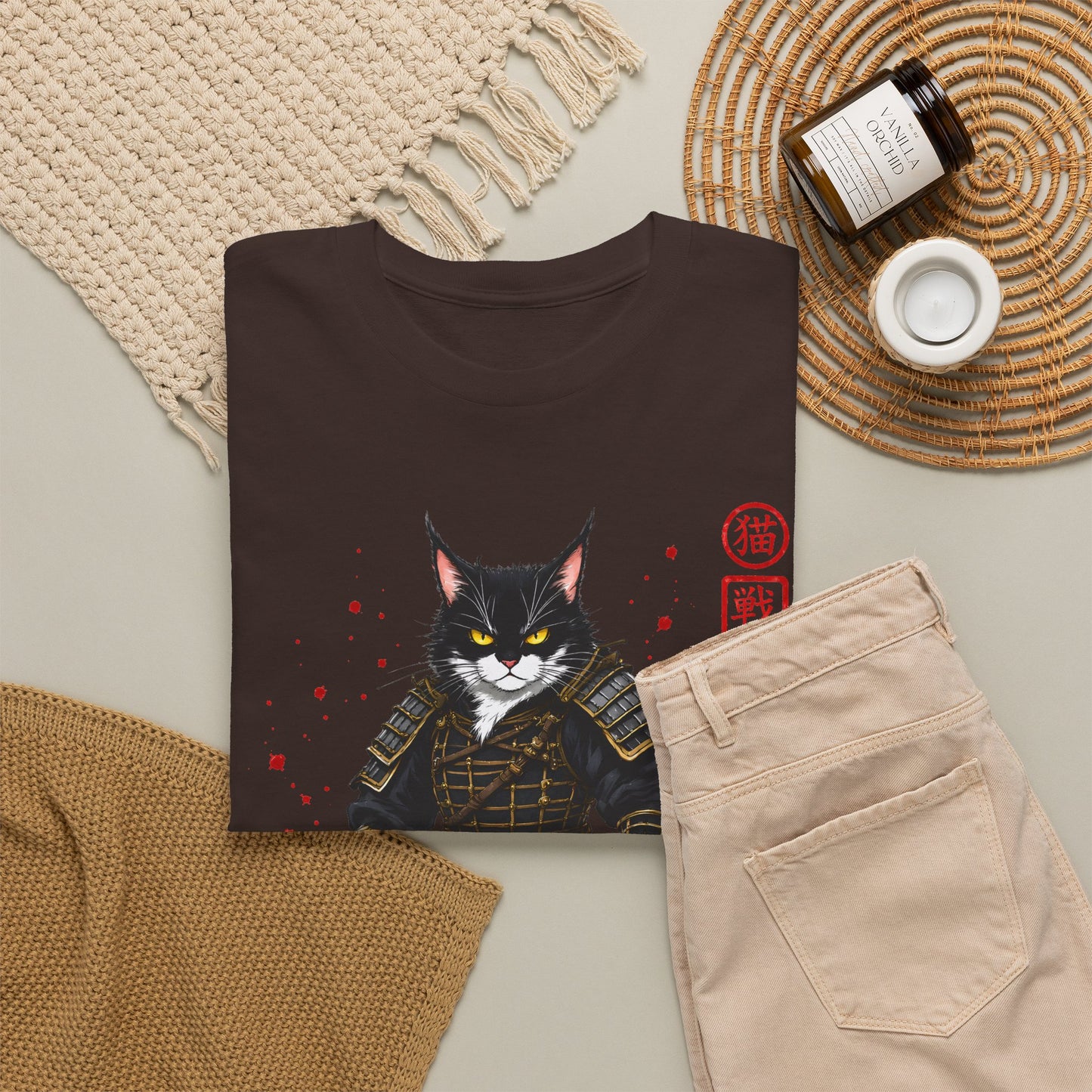 Samurai Cat T-Shirt – Japanese Warrior Cat Graphic Tee, Anime Samurai Cat Shirt, Japanese Streetwear Gift - 14913