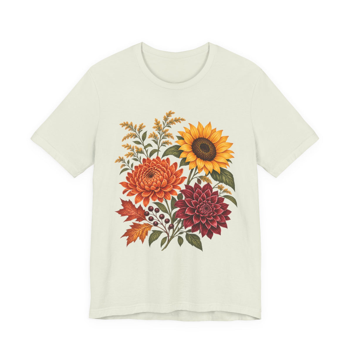 Autumn Wildflower Bouquet T-Shirt, Vintage Botanical Floral Tee - 14565