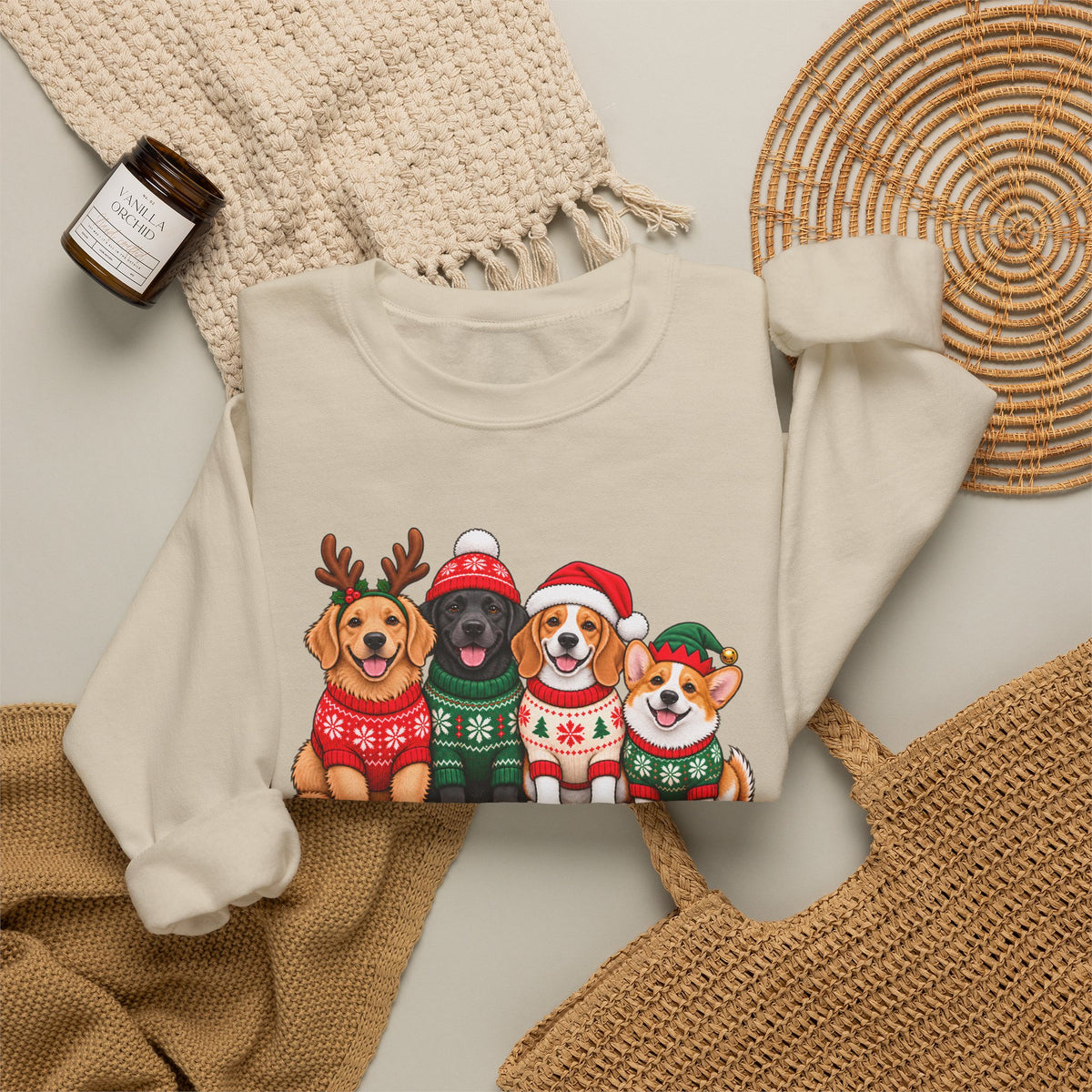 Pawsome Christmas Sweatshirt,  Cute Festive Dogs Crewneck - 14558