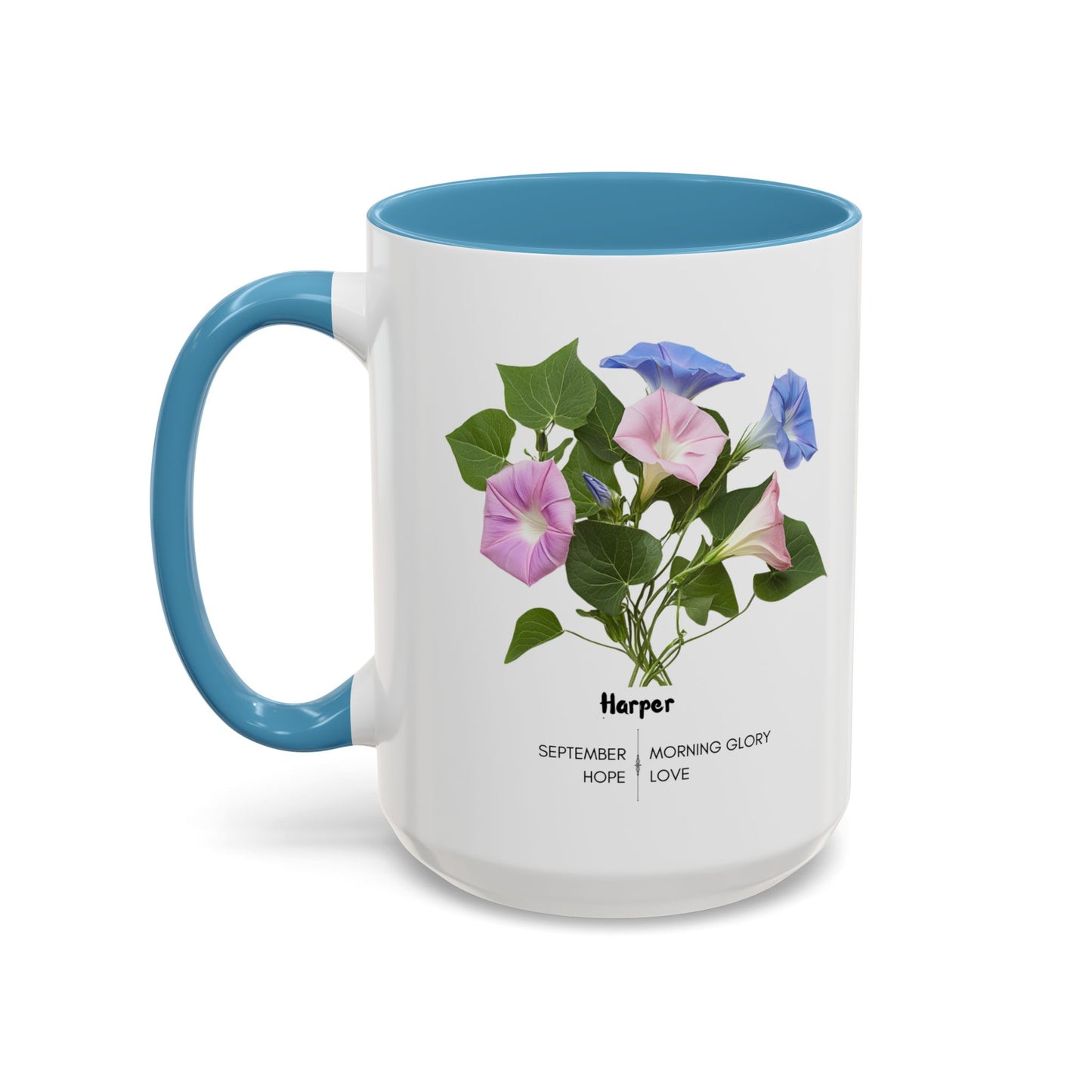 Happy Birthday: September Born, Morning Glory Flower, Customizable - Accent Coffee Mug (11, 15oz)