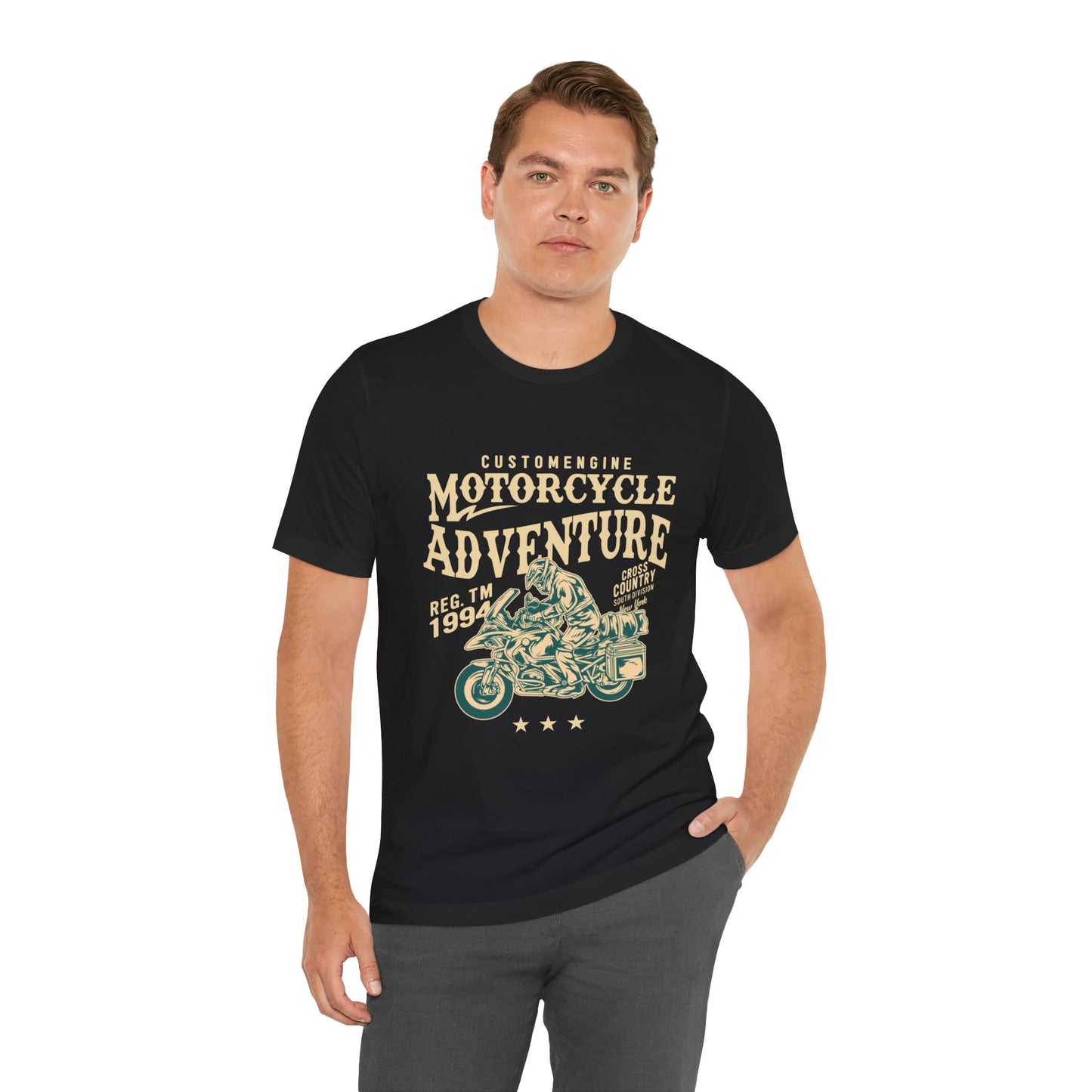 Custom Engine, Motorcycle Adventure - Unisex Jersey Short Sleeve Tee