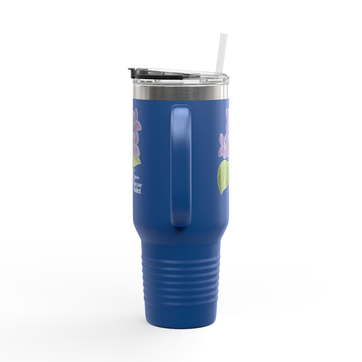 Violet Floral Tumbler – February Birth Flower Gift | 40oz Insulated Travel Mug, Customizable — 14688
