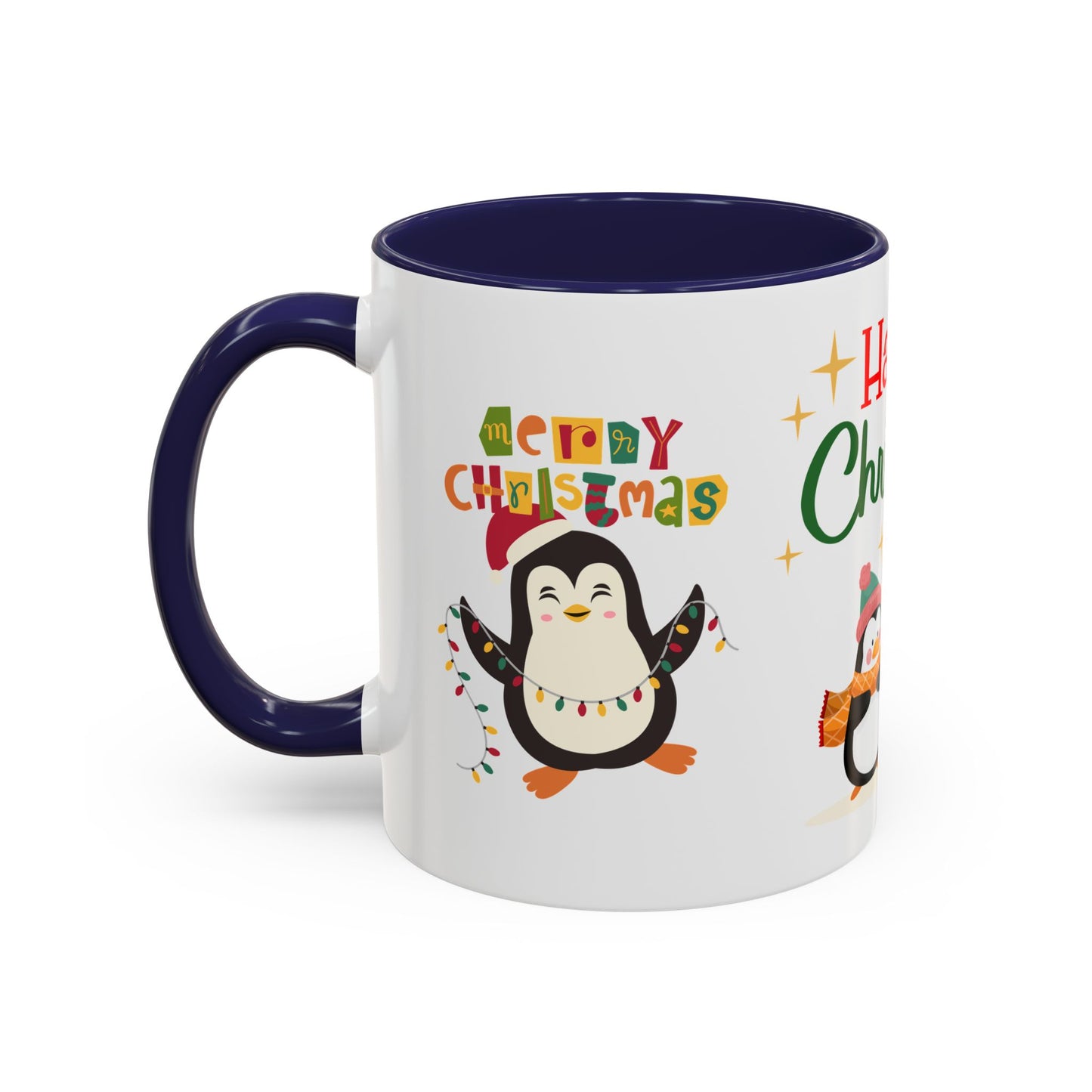 Penguins, Merry Christmas - Accent Coffee Mug (11, 15oz)