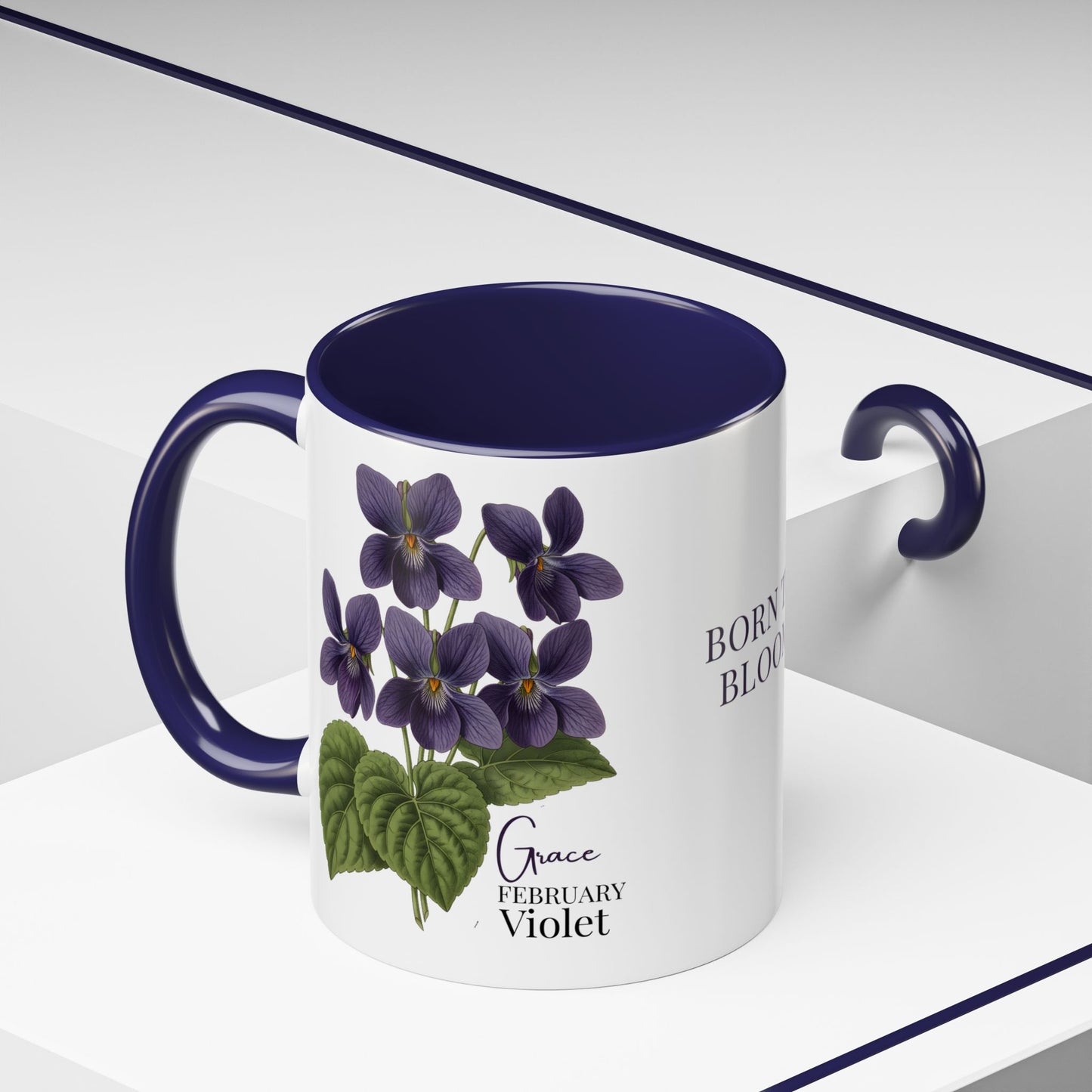 February Birth Flower Violet Mug – Personalized Name Coffee Cup - 14687