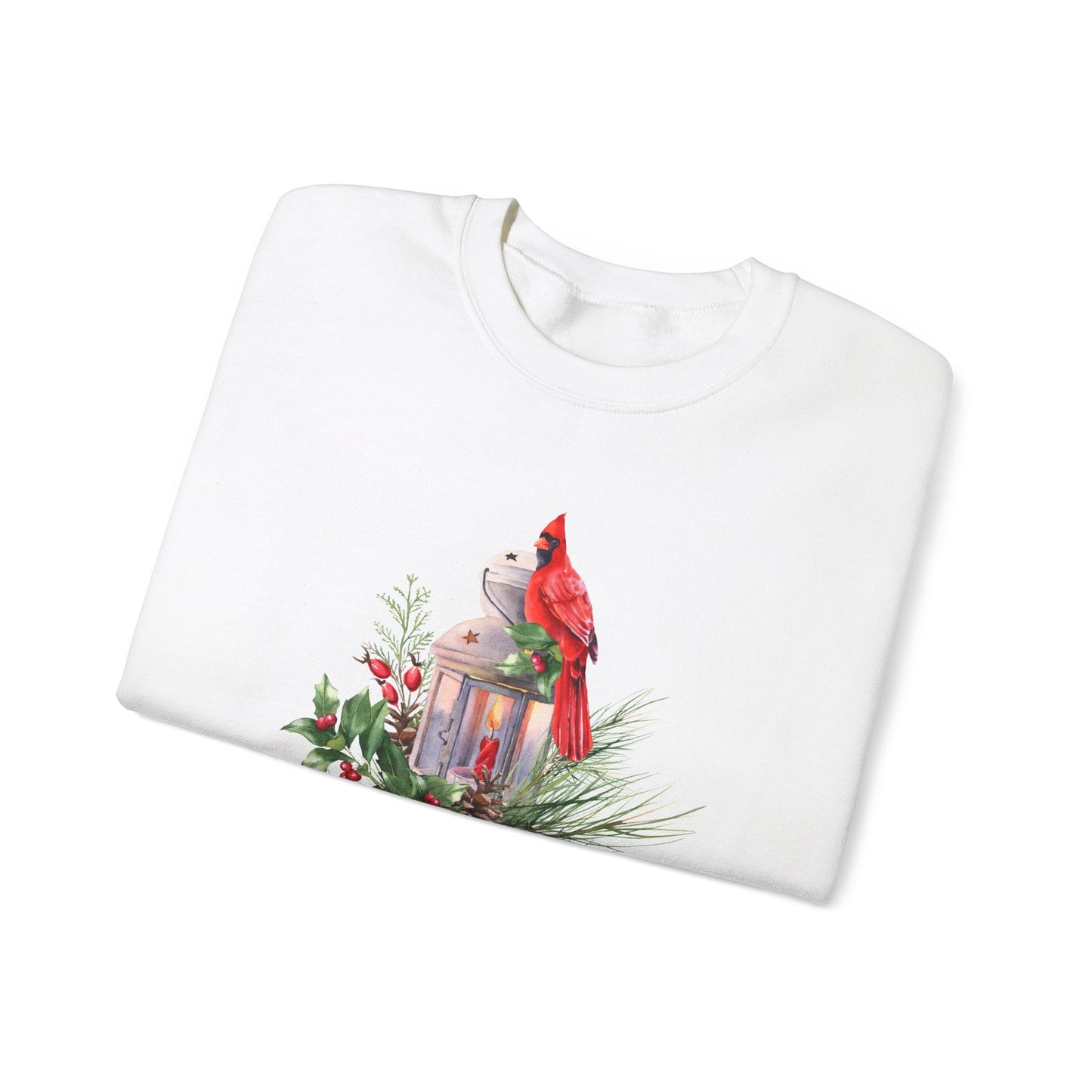 Cardinal Bird, Vintage Lantern, Winter Floral - Unisex Heavy Blend™ Crewneck Sweatshirt - 10370