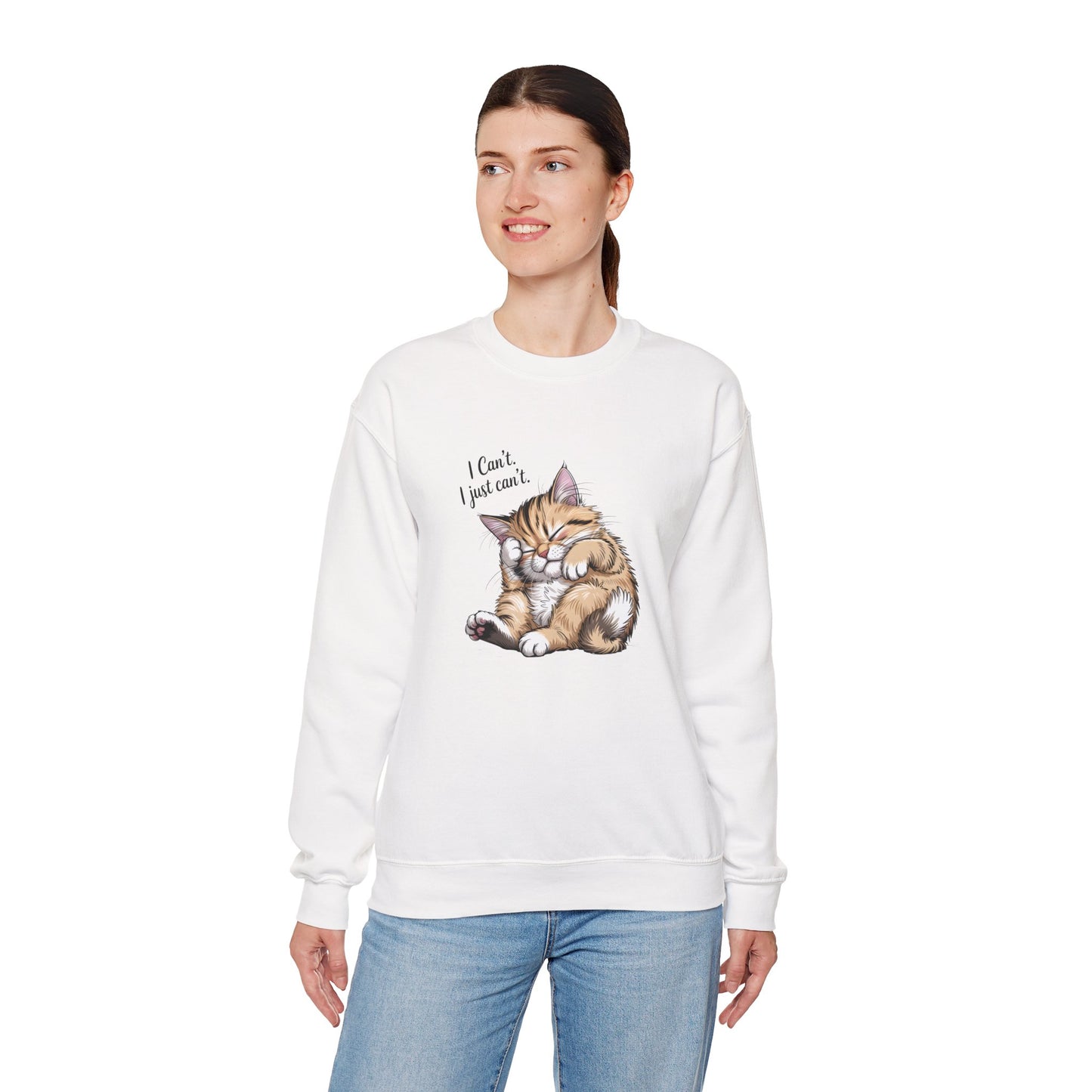 I Can’t, I Just Can’t Cat Sweatshirt – Cute Lazy Cat Crewneck, Funny Gift for Cat Lovers - 14788
