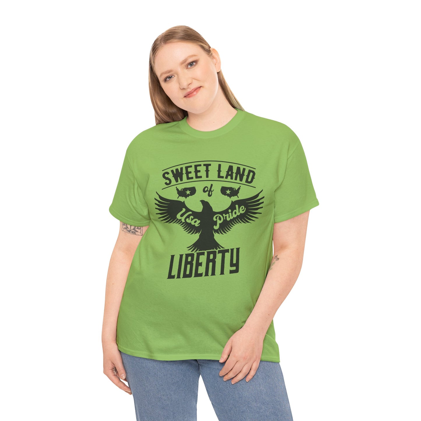Sweet Land of Liberty Design, Unisex Heavy Cotton Tee: Patriotic T-shirt, Gift for Freedom Lovers, Casual Wear, Independence Day Shirt - 13492