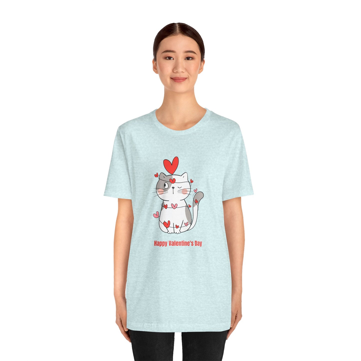 Cute Cat, Happy Valentine's Day - Unisex Jersey Short Sleeve Tee - 11359