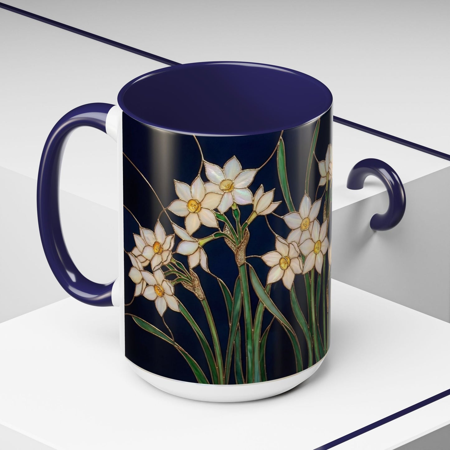 Narcissus Bloom Accent Coffee Mug — Stained Glass Design 11/15oz - 14597