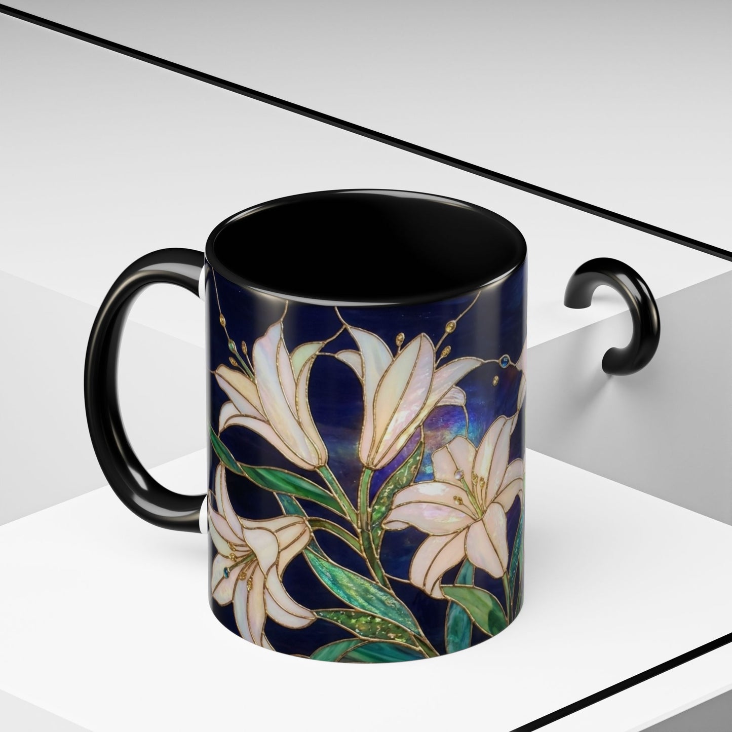 Lily Floral Accent Coffee Mug — Stained Glass Style 11/15oz - 14575