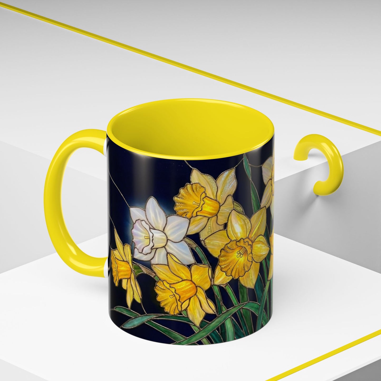 Daffodil Garden Accent Coffee Mug — Stained Glass Design (11/15oz) - 14542
